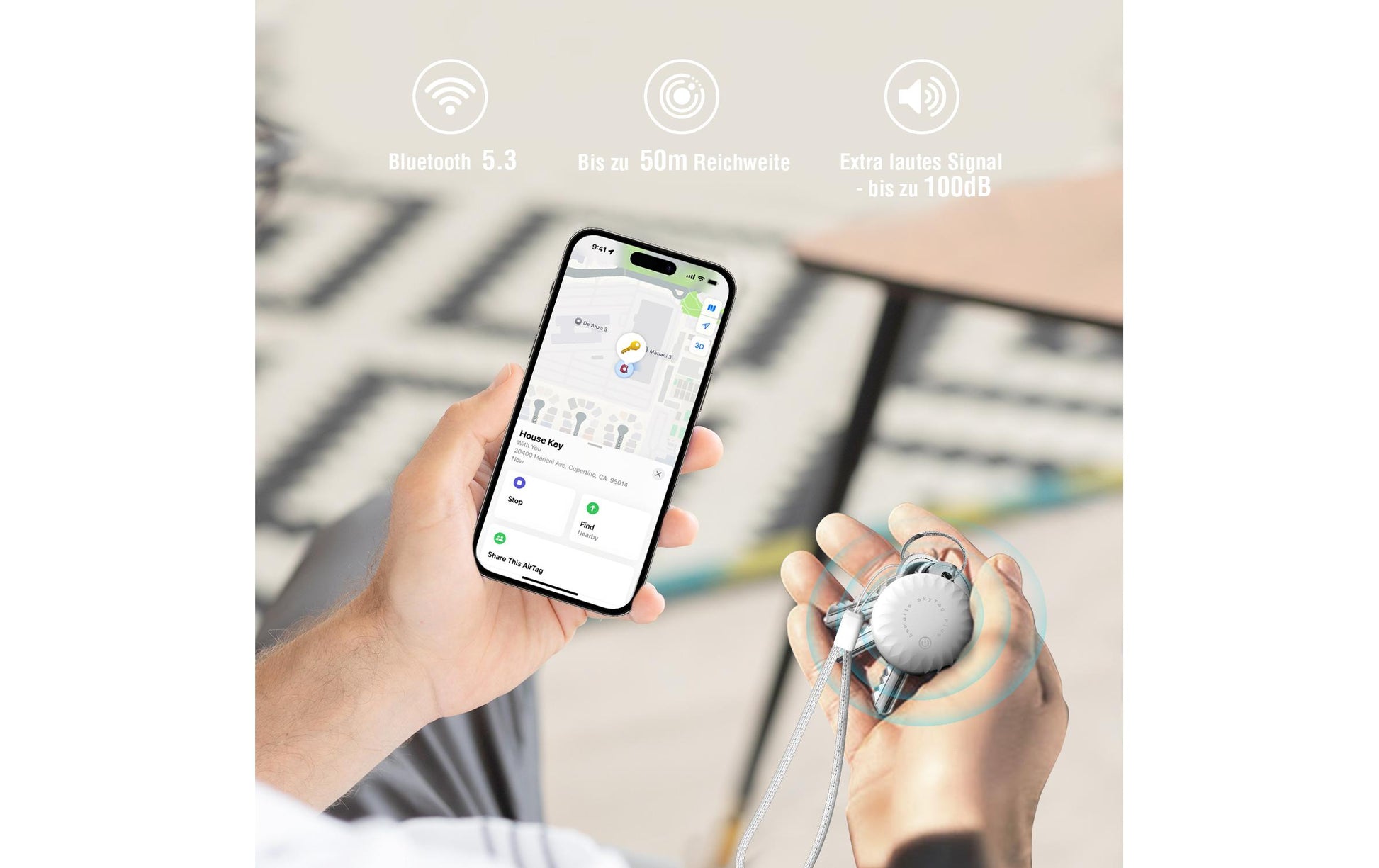 4smarts SkyTag – Bluetooth-Tracker – für Apple Wo ist? – IP65, 50 m Reichweite – für Fahrrad – Schwarz/Weiss