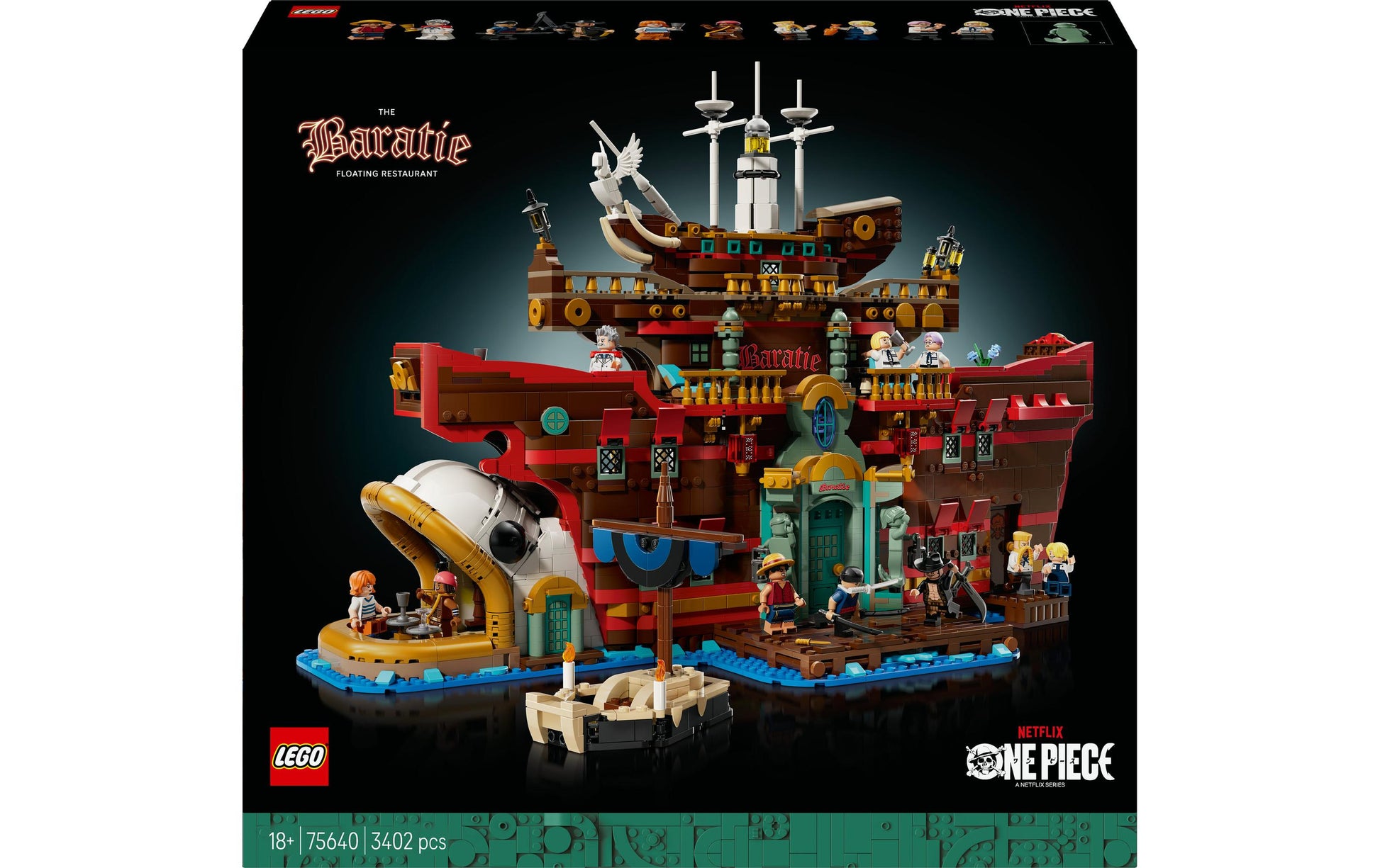 LEGO 75640 Schwimmendes Restaurant Bauset – One Piece – 3402 Teile – 48 × 12,4 × 52,3 cm – ab 18 Jahren