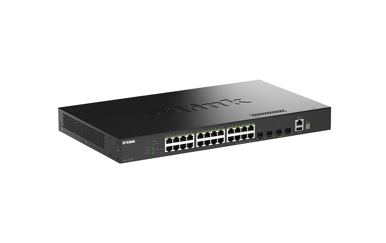 D-Link DGS-1530-28P/E – Managed Switch – 24×GbE, 4×SFP+, L2, PoE+ 370 W, 1U