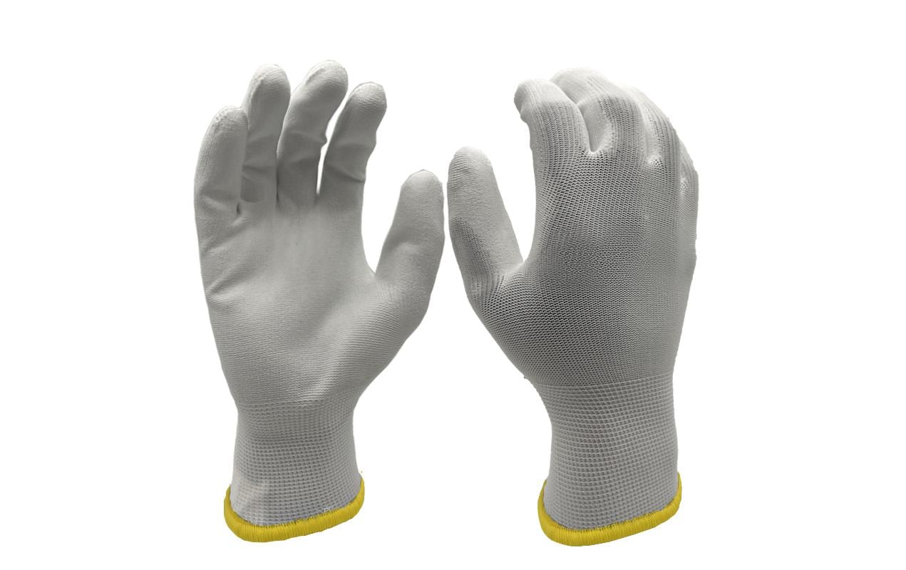 FTM – Arbeitshandschuhe – M – Polyester, PU-Beschichtung an der Unterseite – Weiss, Reissfest