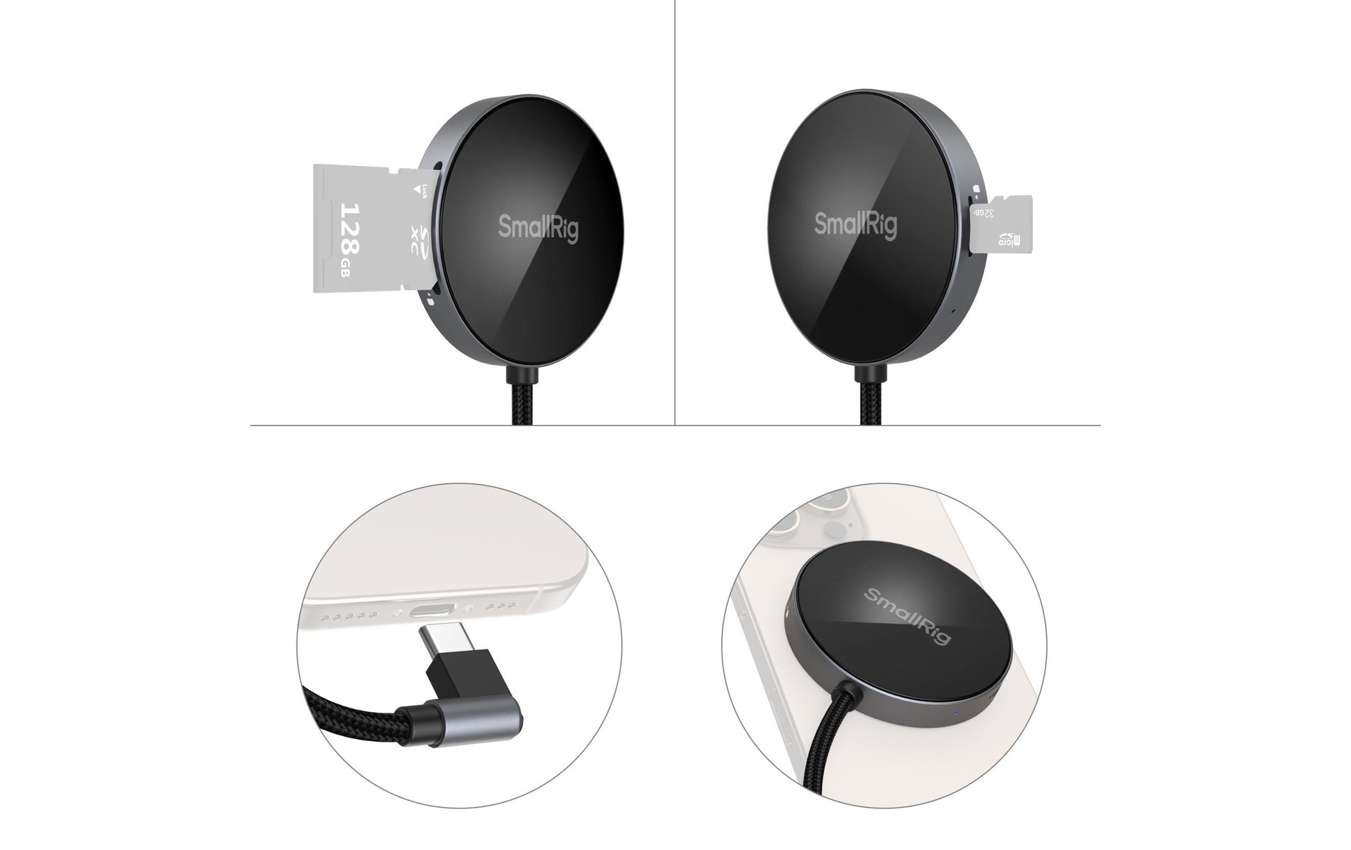 SmallRig USB-Kartenleser USB-C – SD/microSD, 2 Steckplätze – USB 3.2 Gen 1 (5 Gbit/s) – Aluminium, LED-Anzeige