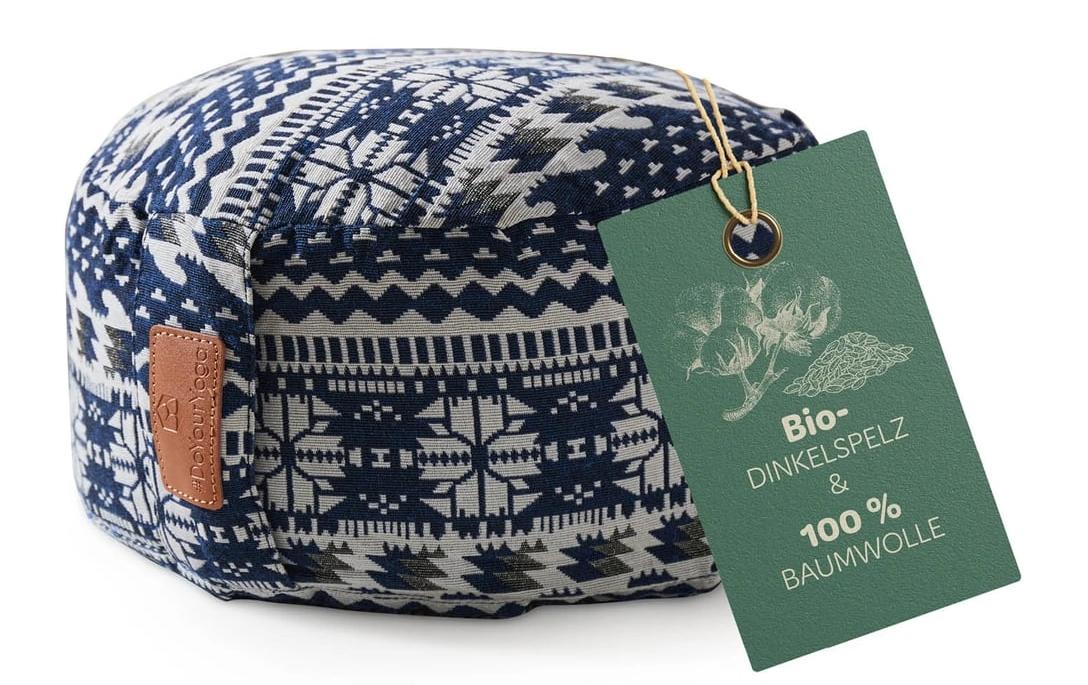 DoYourYoga Vishnu Yogabolster Kissen – 30 × 30 × 15 cm, Baumwolle, Blau/Weiss