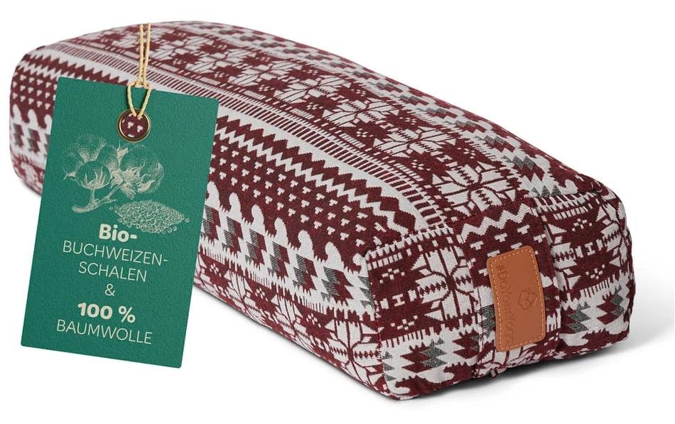 DoYourYoga Paravati Rechteck Yogabolster – 22,0 × 67,0 × 13,0 cm, Baumwolle, Rot-Weiss