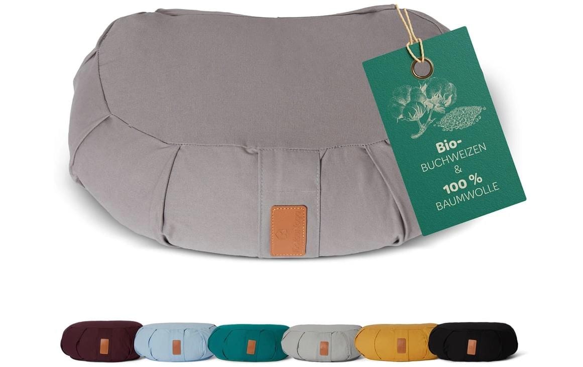 DoYourYoga Ganesh Halbmond Kissen – 22,0 × 68,0 × 22,0 cm, Baumwolle, Grau, 1 Stk.