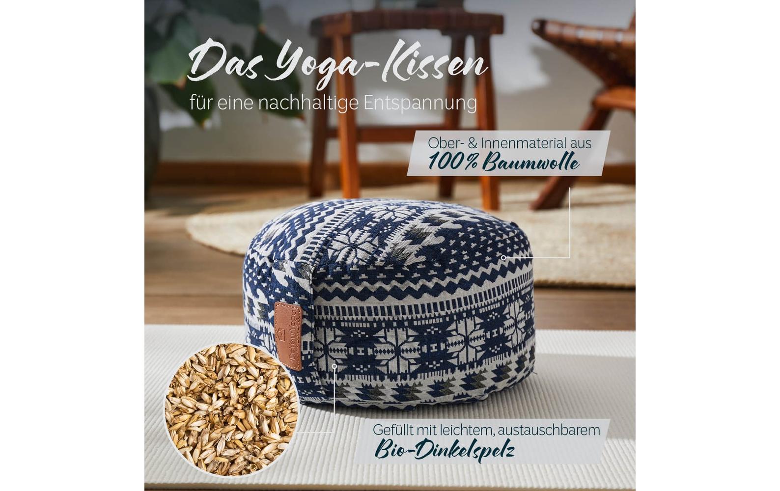DoYourYoga Vishnu Yogabolster Kissen – 30 × 30 × 15 cm, Baumwolle, Blau/Weiss