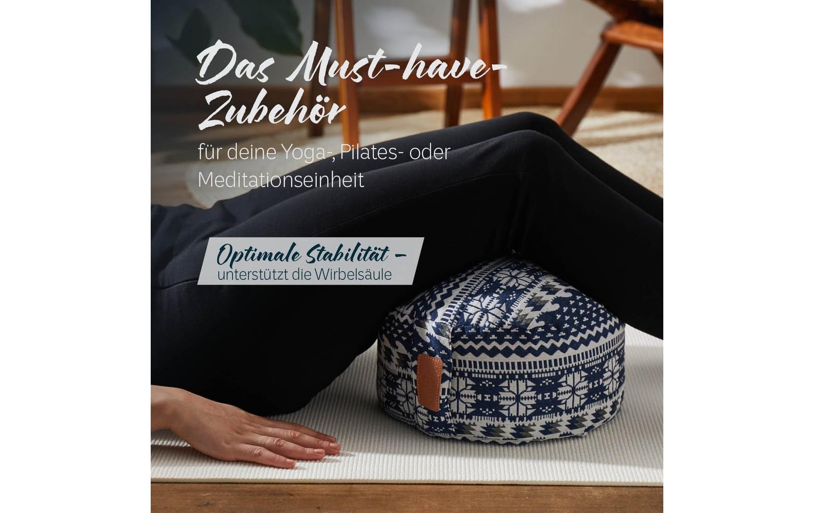 DoYourYoga Vishnu Yogabolster Kissen – 30 × 30 × 15 cm, Baumwolle, Blau/Weiss