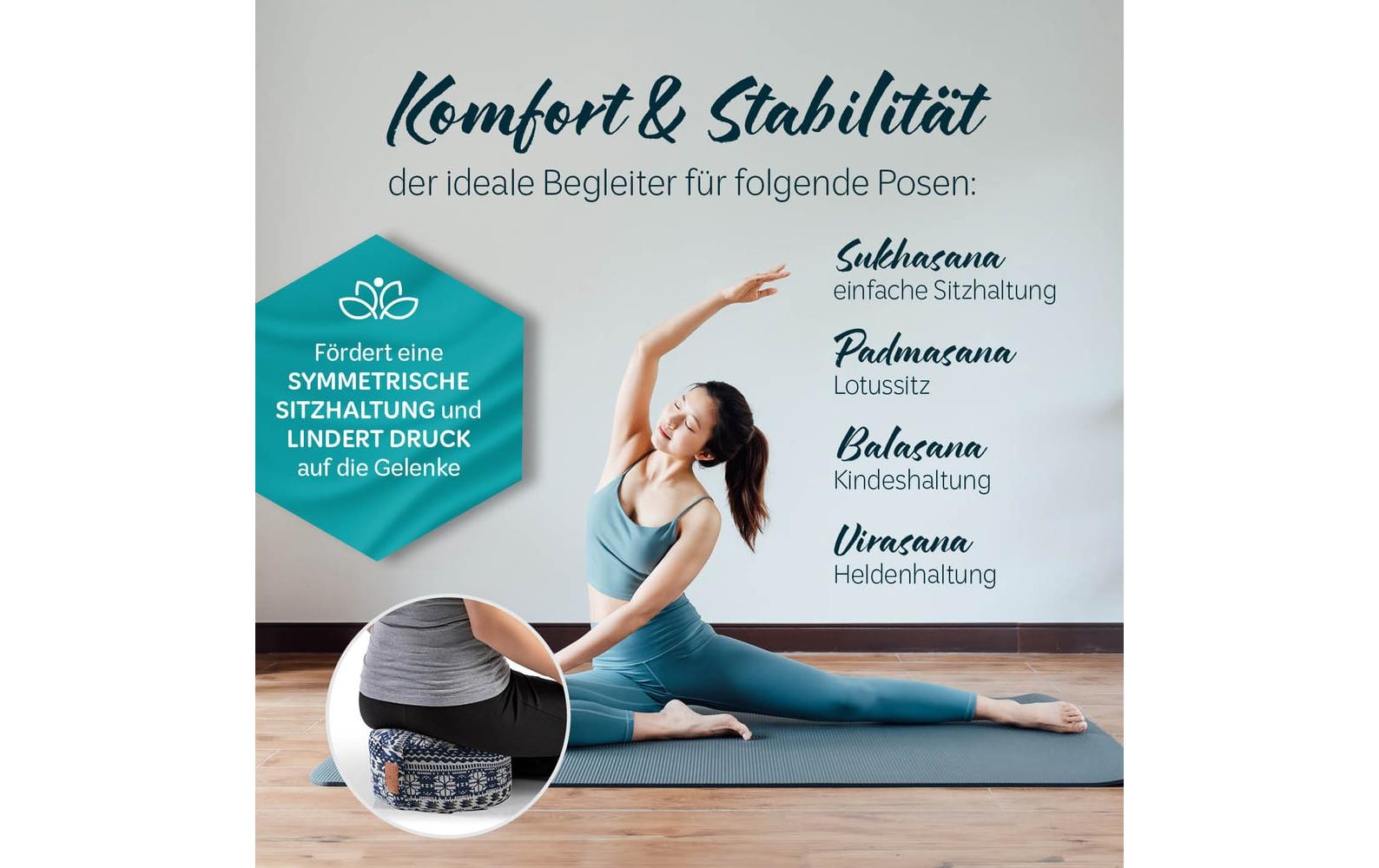 DoYourYoga Vishnu Yogabolster Kissen – 30 × 30 × 15 cm, Baumwolle, Blau/Weiss