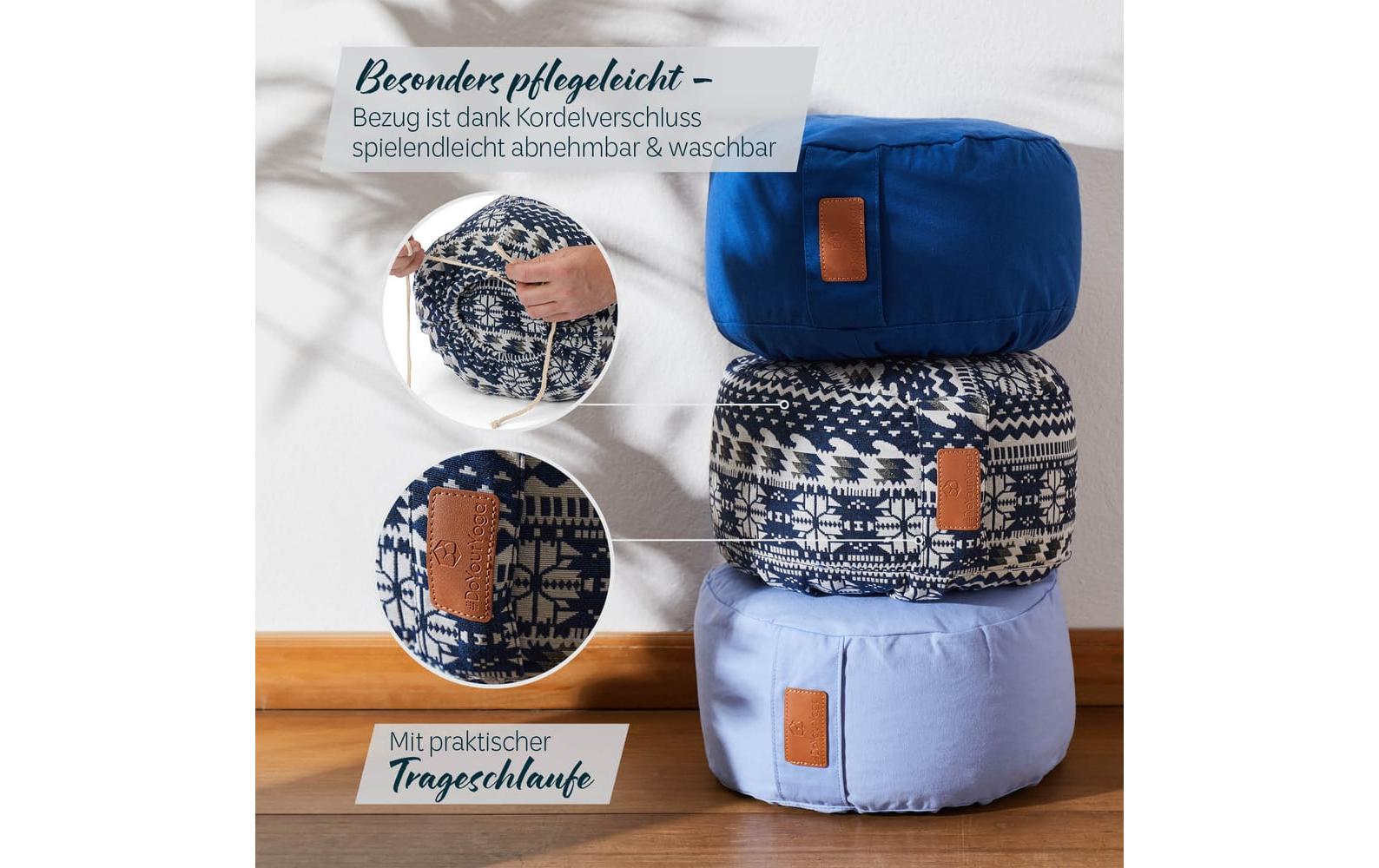 DoYourYoga Vishnu Yogabolster Kissen – 30 × 30 × 15 cm, Baumwolle, Blau/Weiss