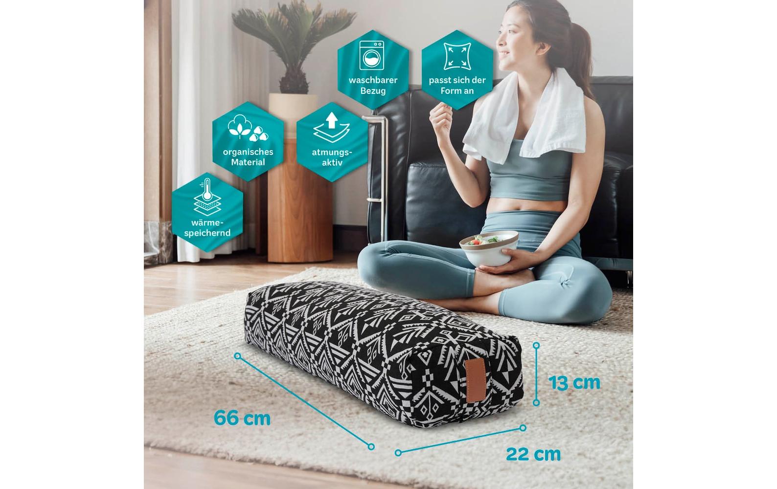 DoYourYoga Paravati Rechteck Kissen – 22 × 67 × 13 cm, Baumwolle, Schwarz-Weiss
