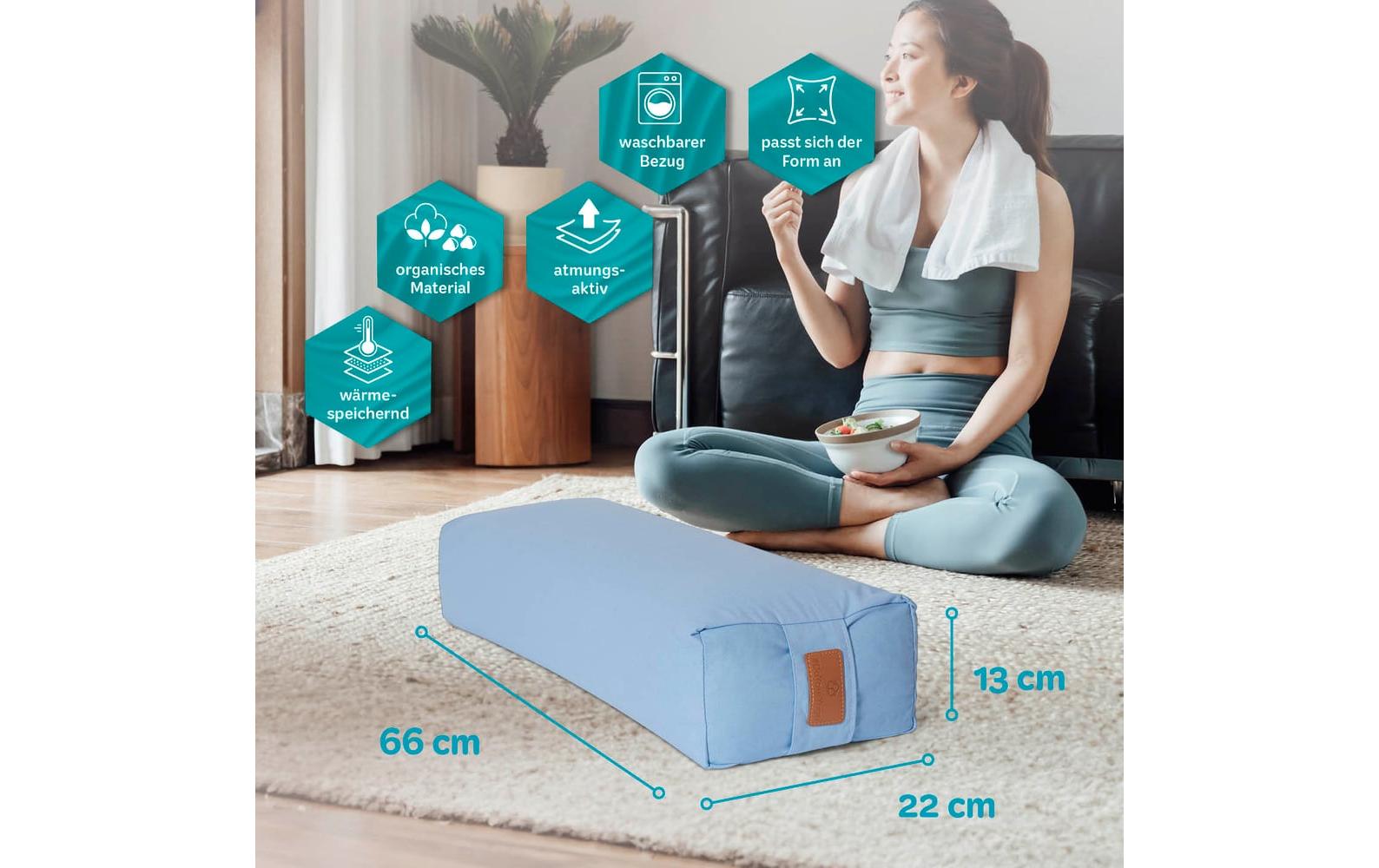 DoYourYoga Paravati Yogabolster Rechteck – 67 × 22 × 13 cm, Baumwolle, Hellblau