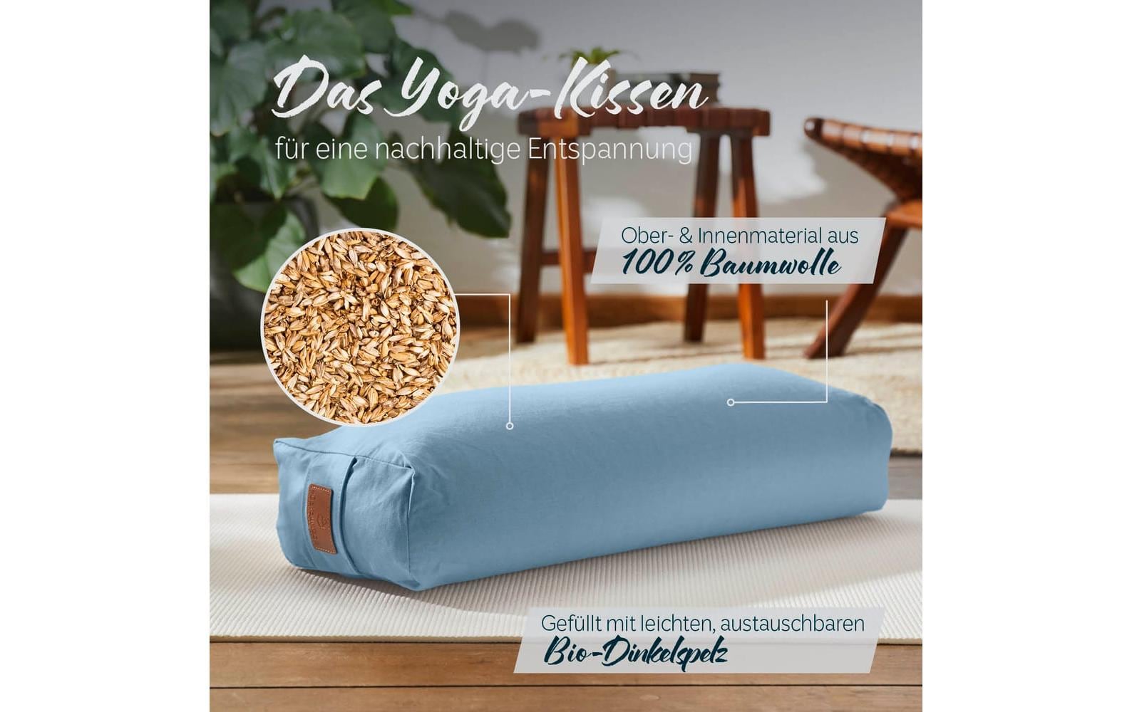 DoYourYoga Paravati Yogabolster Rechteck – 67 × 22 × 13 cm, Baumwolle, Hellblau