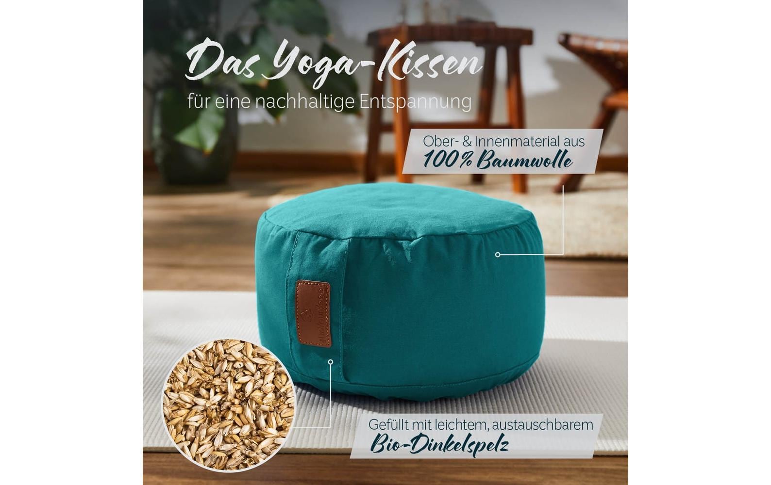 DoYourYoga Vishnu Zylinder Sitzkissen – 30,0 × 30,0 × 15,0 cm, Baumwolle, Dunkelgrün