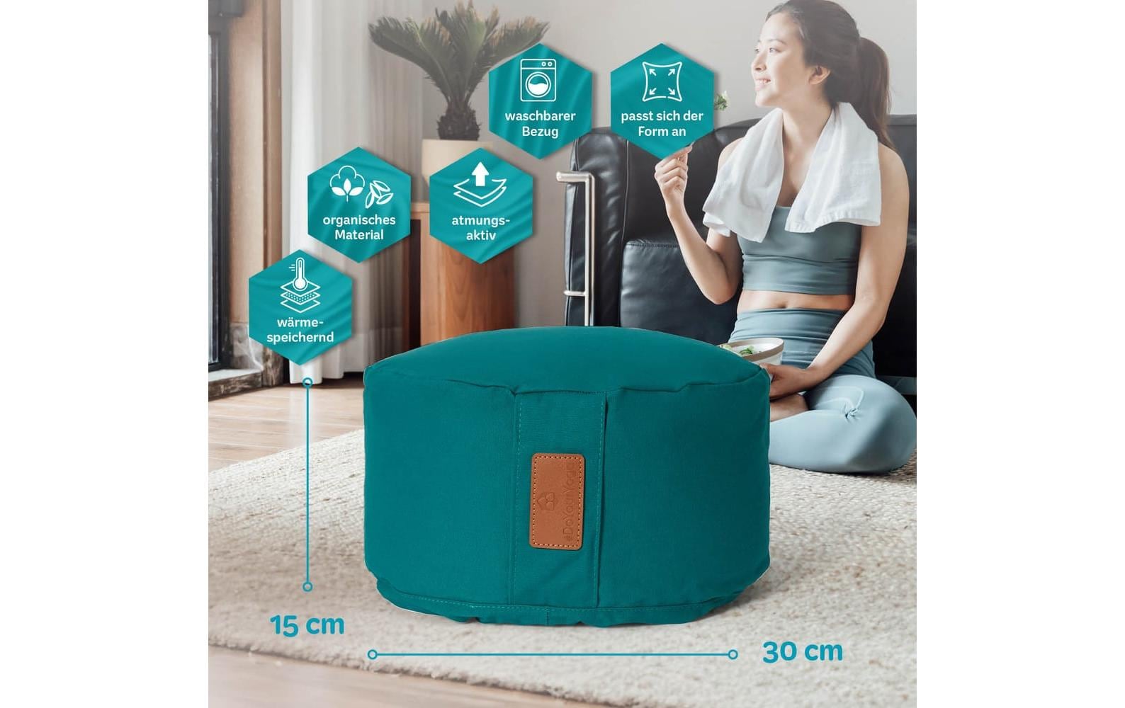 DoYourYoga Vishnu Zylinder Sitzkissen – 30,0 × 30,0 × 15,0 cm, Baumwolle, Dunkelgrün