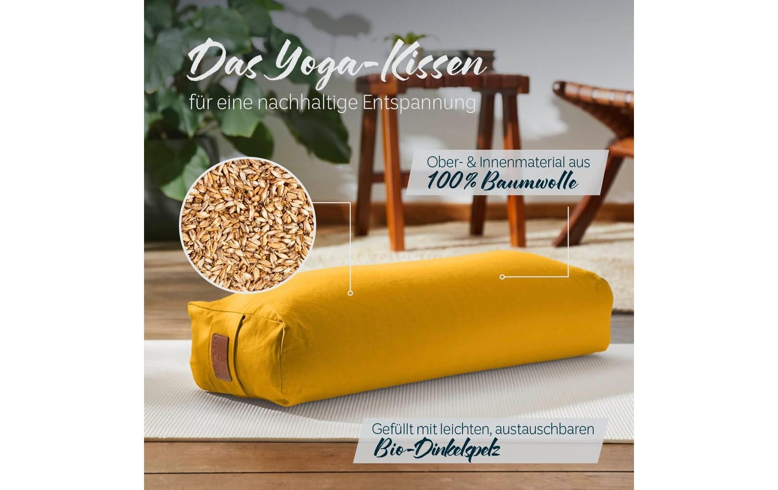 DoYourYoga Vishnu Yogabolster Kissen – 22 × 67 × 13 cm, Baumwolle, Gelb