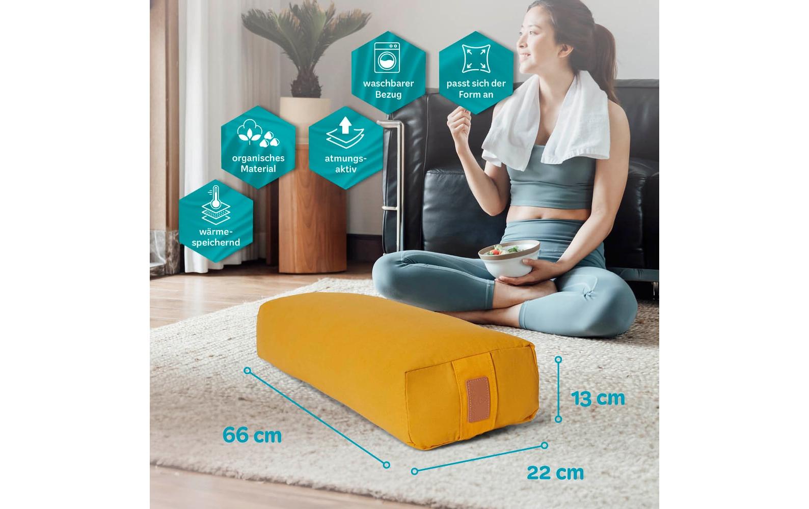 DoYourYoga Vishnu Yogabolster Kissen – 22 × 67 × 13 cm, Baumwolle, Gelb