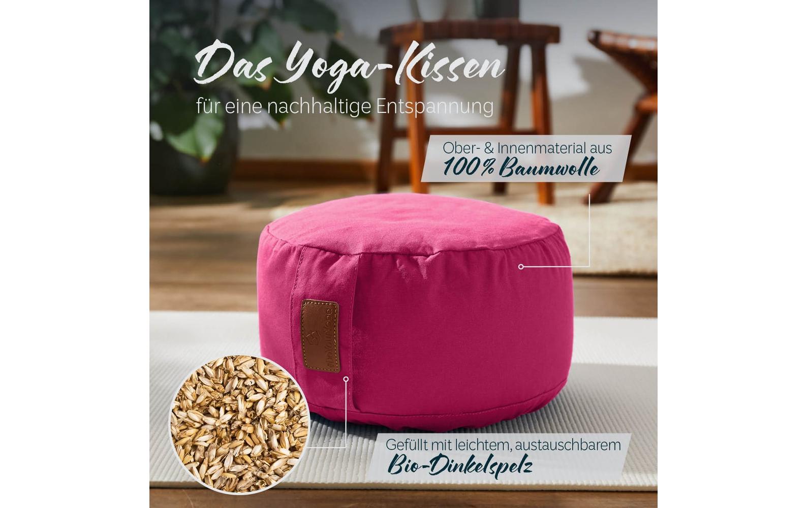DoYourYoga Vishnu Zylinder Sitzkissen – 30 × 30 × 15 cm, Baumwolle, Pink
