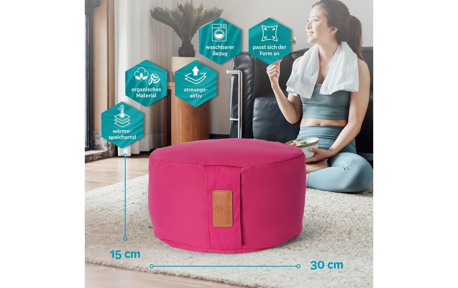 DoYourYoga Vishnu Zylinder Sitzkissen – 30 × 30 × 15 cm, Baumwolle, Pink