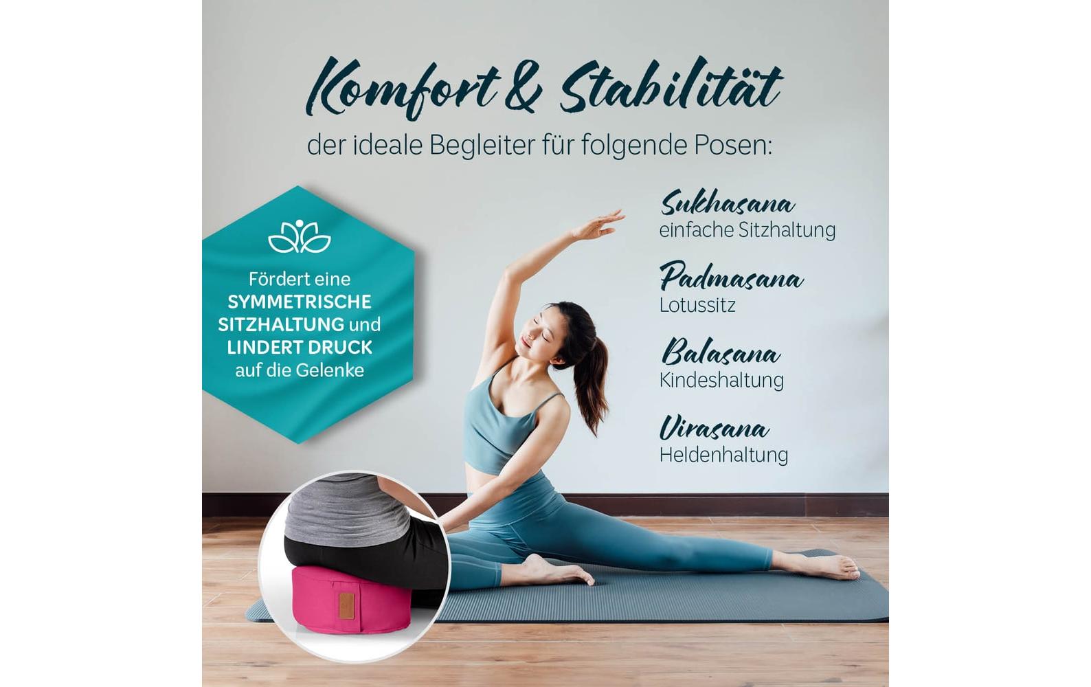 DoYourYoga Vishnu Zylinder Sitzkissen – 30 × 30 × 15 cm, Baumwolle, Pink