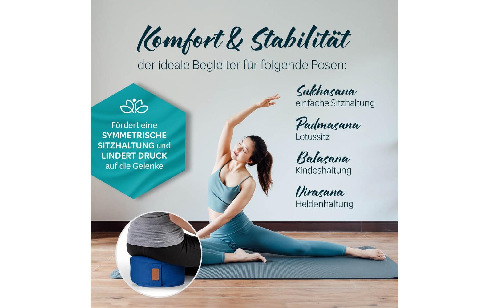 DoYourYoga Yogabolster Vishnu Zylinder Kissen – 30 × 30 × 15 cm, Baumwolle, Dunkelblau