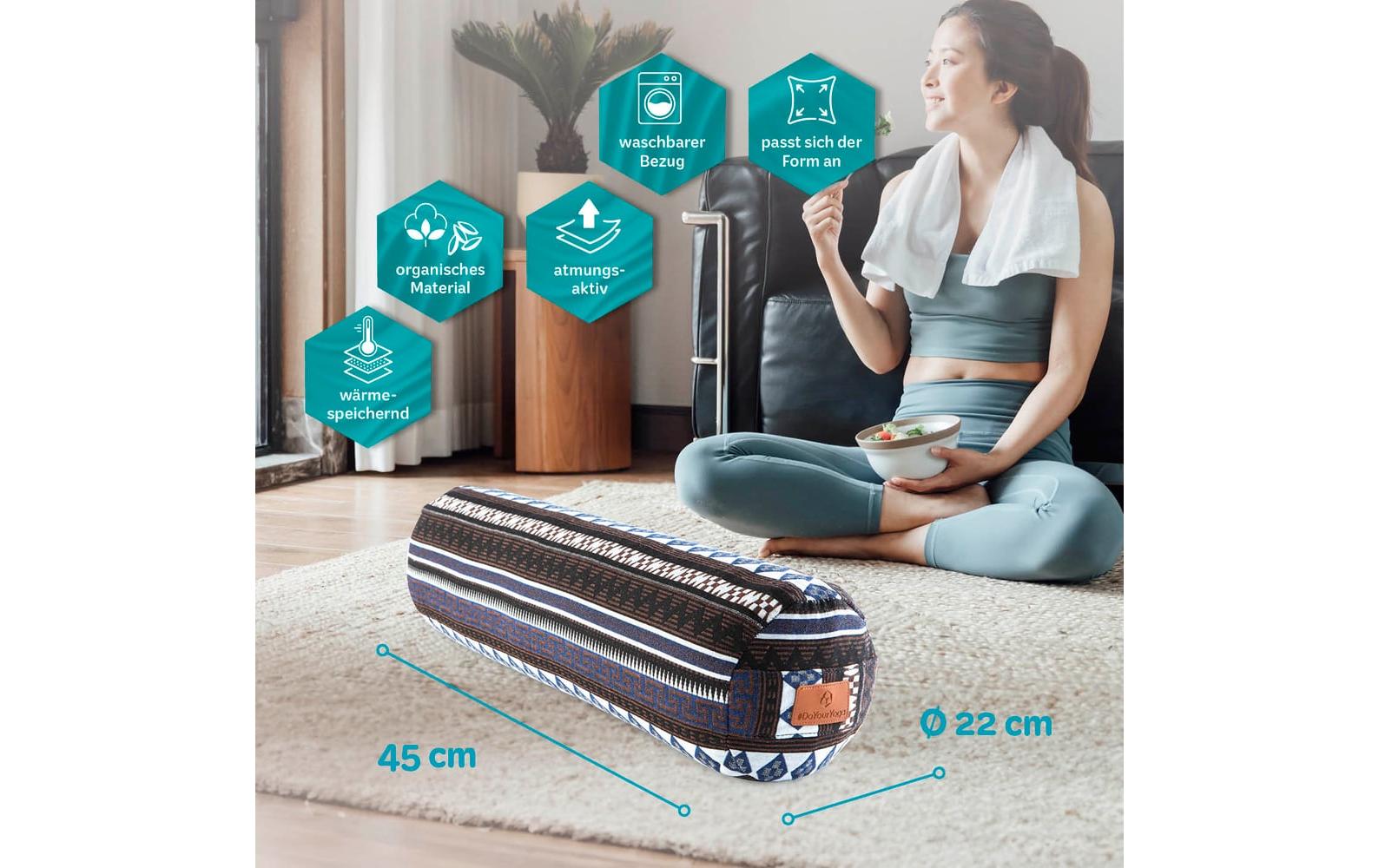 DoYourYoga Yogabolster Tarik – 22 × 68 × 22 cm, Viskose/Polyester/Baumwolle, Mehrfarbig, 1 Stk.