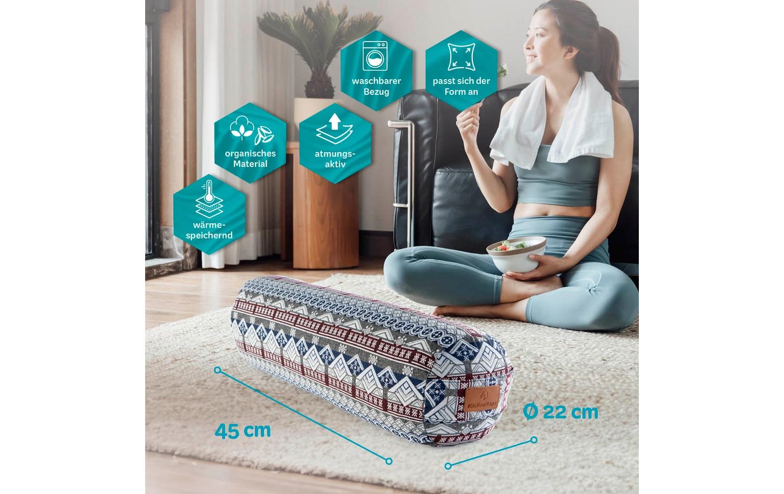 DoYourYoga Tarik Yogabolster Rolle – 22 × 68 × 13 cm, Viskose/Polyester/Baumwolle, Mehrfarbig