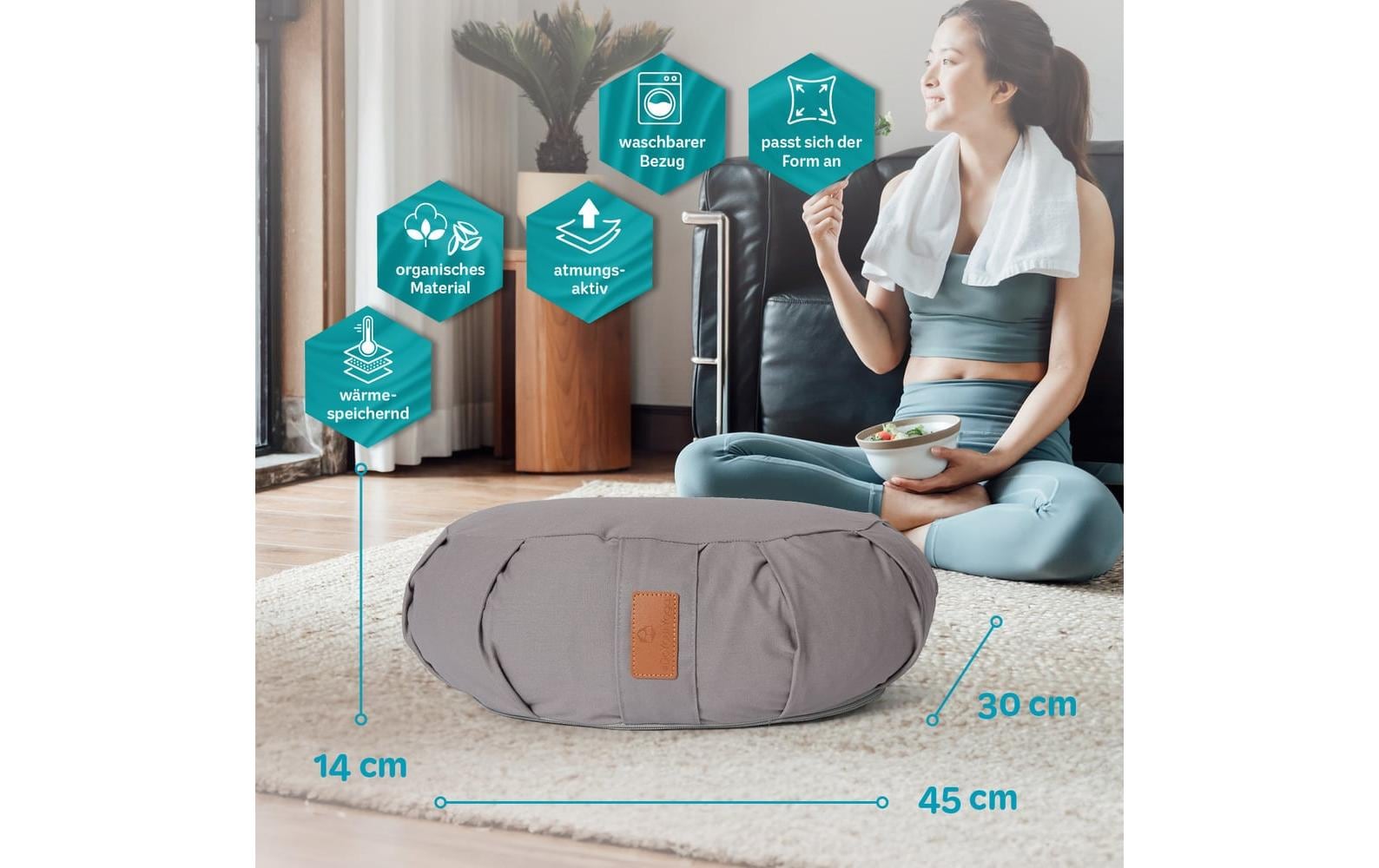 DoYourYoga Ganesh Halbmond Kissen – 22,0 × 68,0 × 22,0 cm, Baumwolle, Grau, 1 Stk.