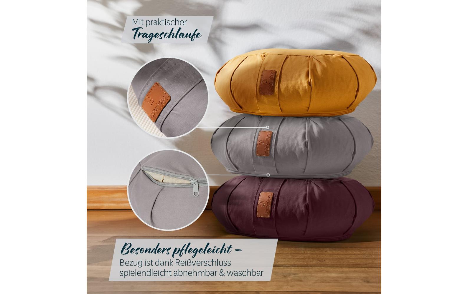 DoYourYoga Ganesh Halbmond Kissen – 22,0 × 68,0 × 22,0 cm, Baumwolle, Grau, 1 Stk.