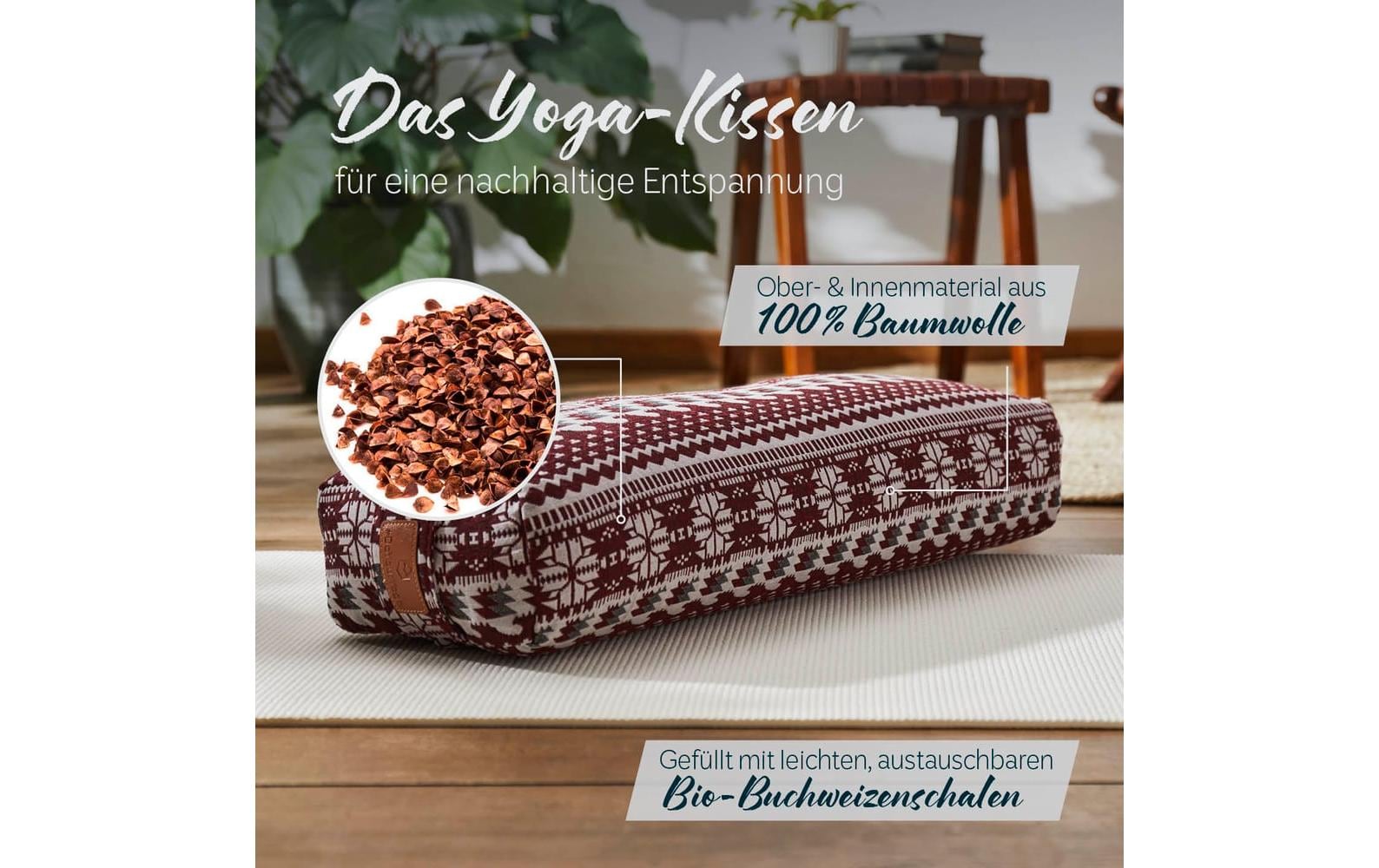 DoYourYoga Paravati Rechteck Yogabolster – 22,0 × 67,0 × 13,0 cm, Baumwolle, Rot-Weiss