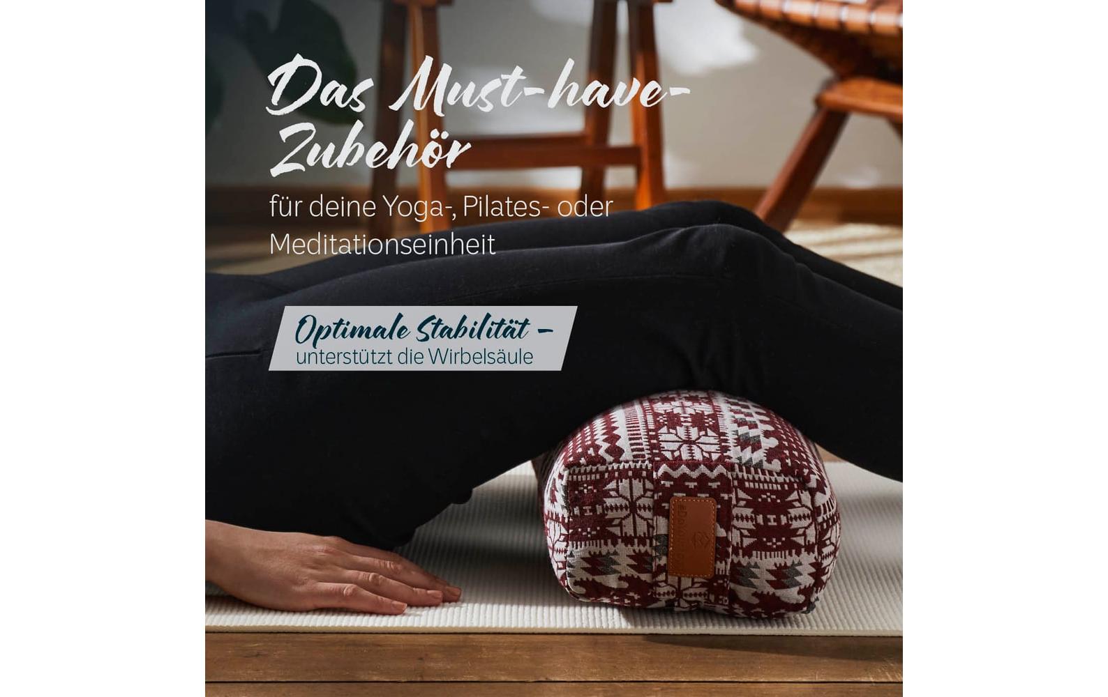 DoYourYoga Paravati Rechteck Yogabolster – 22,0 × 67,0 × 13,0 cm, Baumwolle, Rot-Weiss