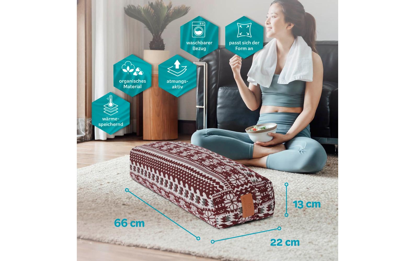 DoYourYoga Paravati Rechteck Yogabolster – 22,0 × 67,0 × 13,0 cm, Baumwolle, Rot-Weiss