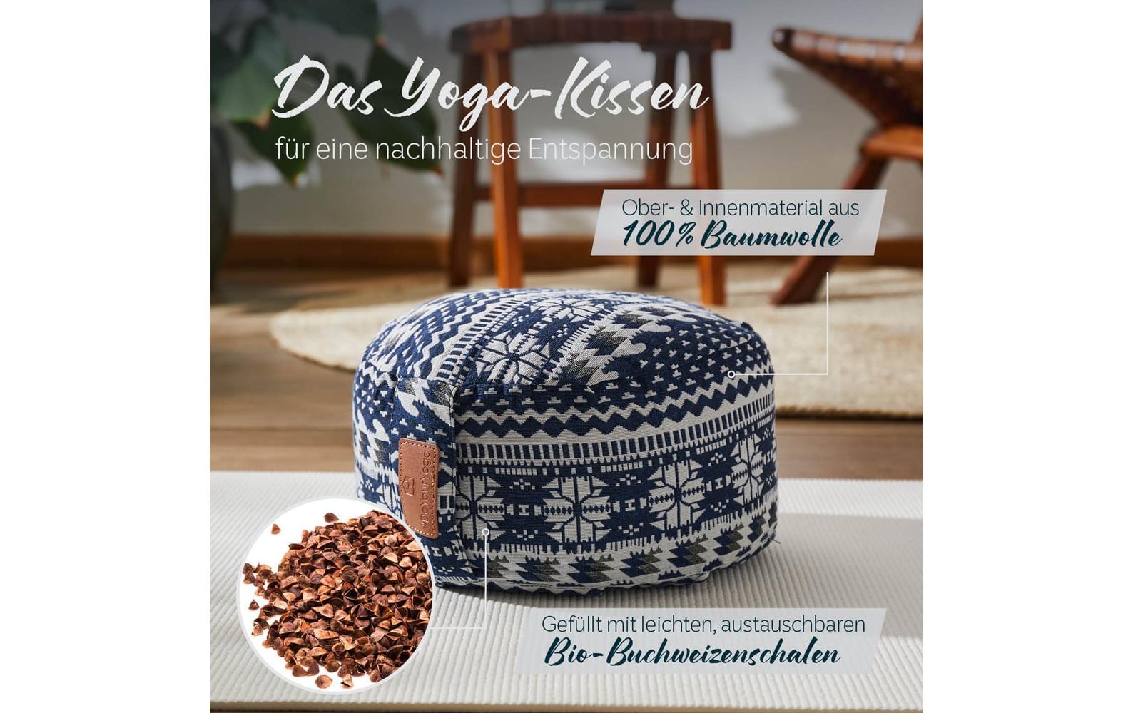 DoYourYoga Vishnu Yogabolster Sitzkissen – 30 × 30 × 15 cm, Baumwolle, Blau/Weiss