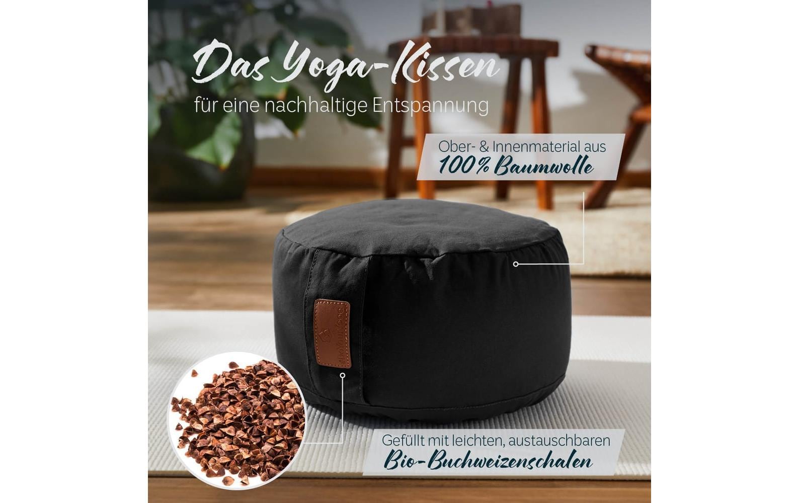 DoYourYoga Yogabolster Vishnu Zylinder – 30 × 30 × 15 cm, Baumwolle, Buchweizenfüllung, Schwarz, 1 Stk.