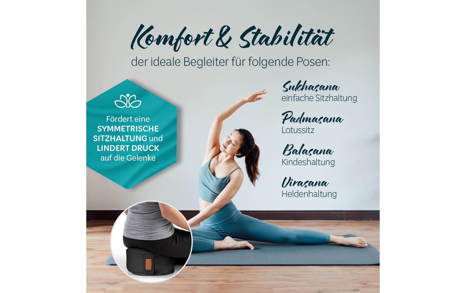 DoYourYoga Yogabolster Vishnu Zylinder – 30 × 30 × 15 cm, Baumwolle, Buchweizenfüllung, Schwarz, 1 Stk.