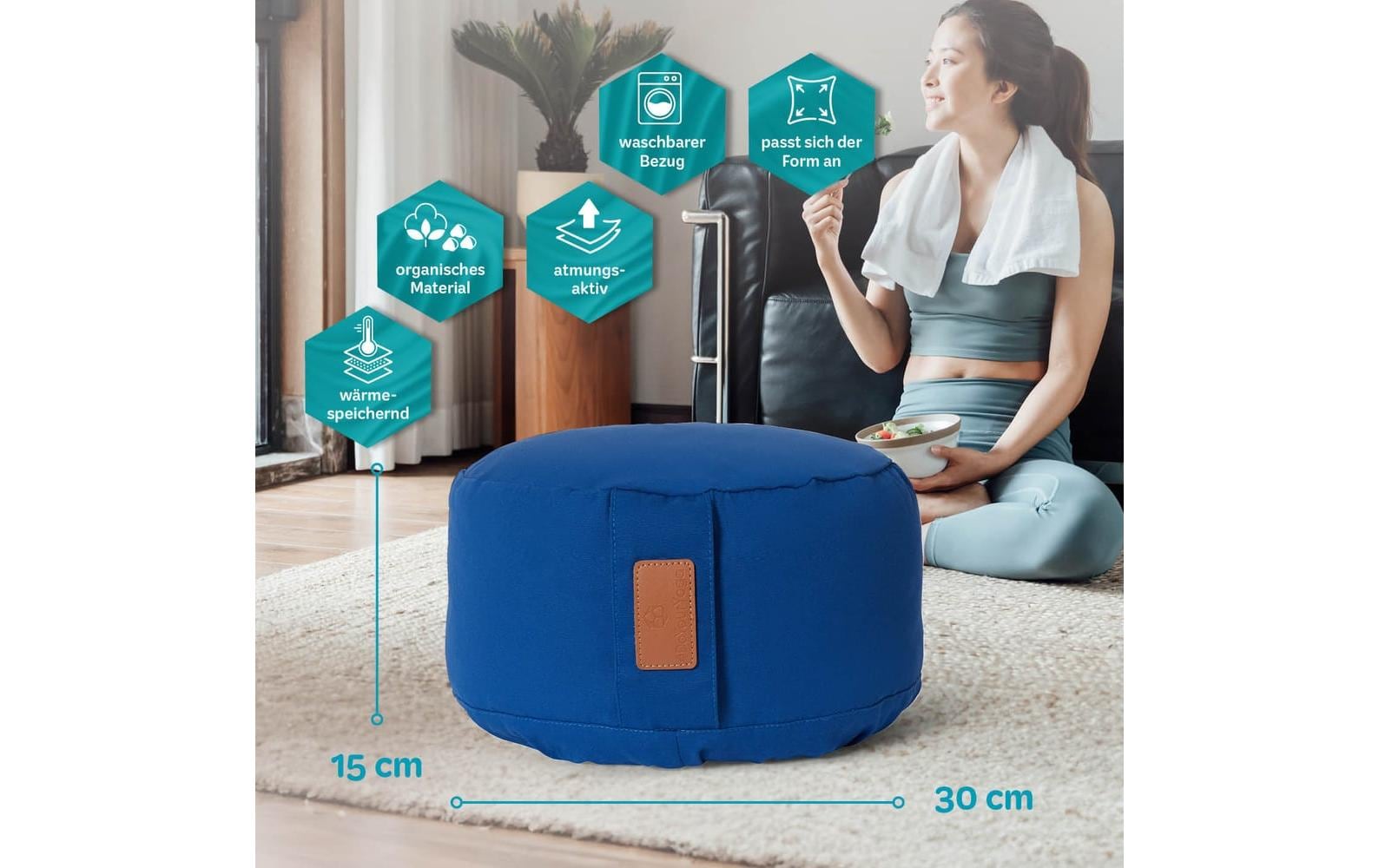 DoYourYoga Yogabolster Vishnu Zylinder Kissen – 30 × 30 × 15 cm, Baumwolle, Dunkelblau