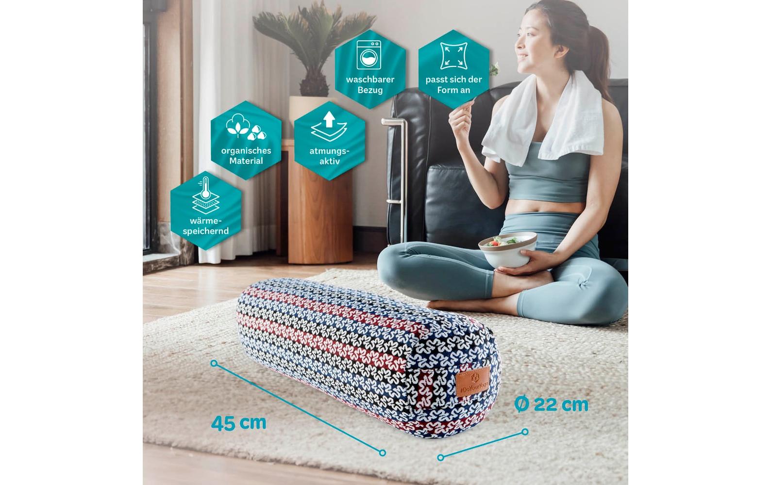 DoYourYoga Yogabolster Tarik Rolle – 22 × 68 × 22 cm, Viskose/Polyester/Baumwolle, Mehrfarbig
