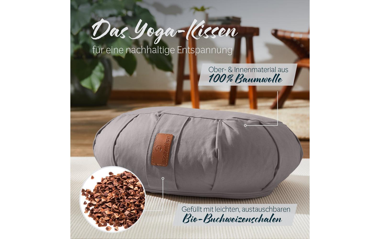 DoYourYoga Ganesh Halbmond Kissen – 22,0 × 68,0 × 22,0 cm, Baumwolle, Grau, 1 Stk.