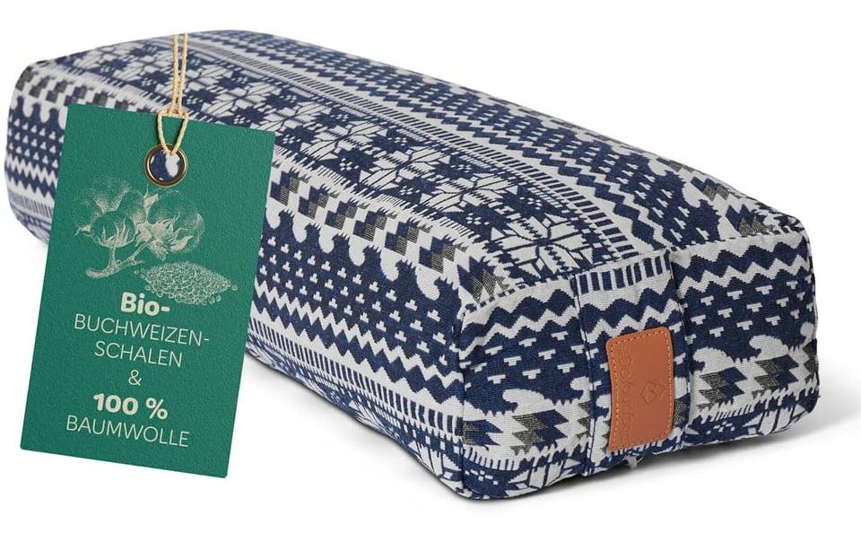 DoYourYoga Yogabolster Paravati Rechteck – 22,0 × 67,0 × 13,0 cm, Buchweizen, Baumwolle, Blau-Weiss