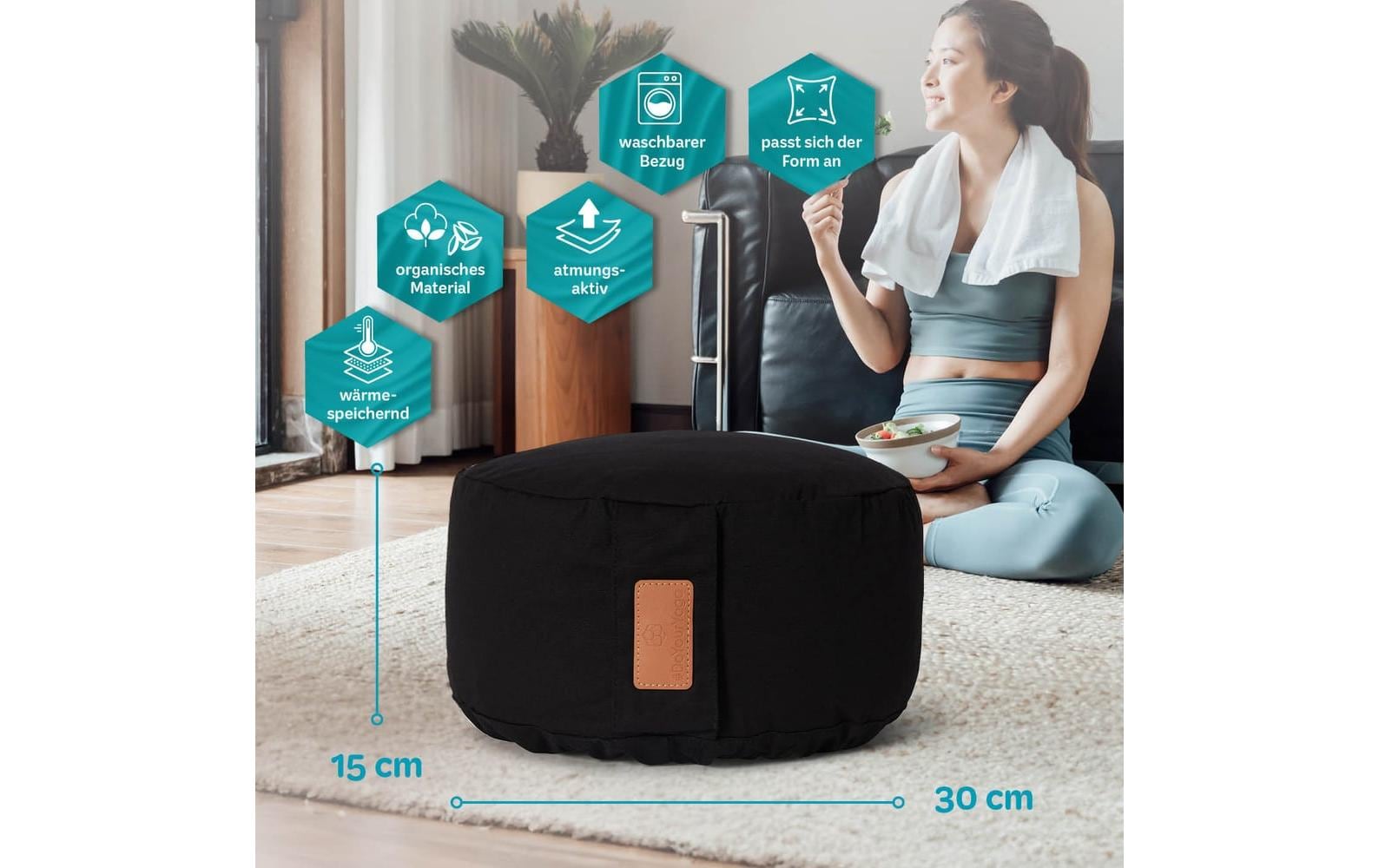 DoYourYoga Yogabolster Vishnu Zylinder – 30 × 30 × 15 cm, Baumwolle, schwarz, 1 Stk.