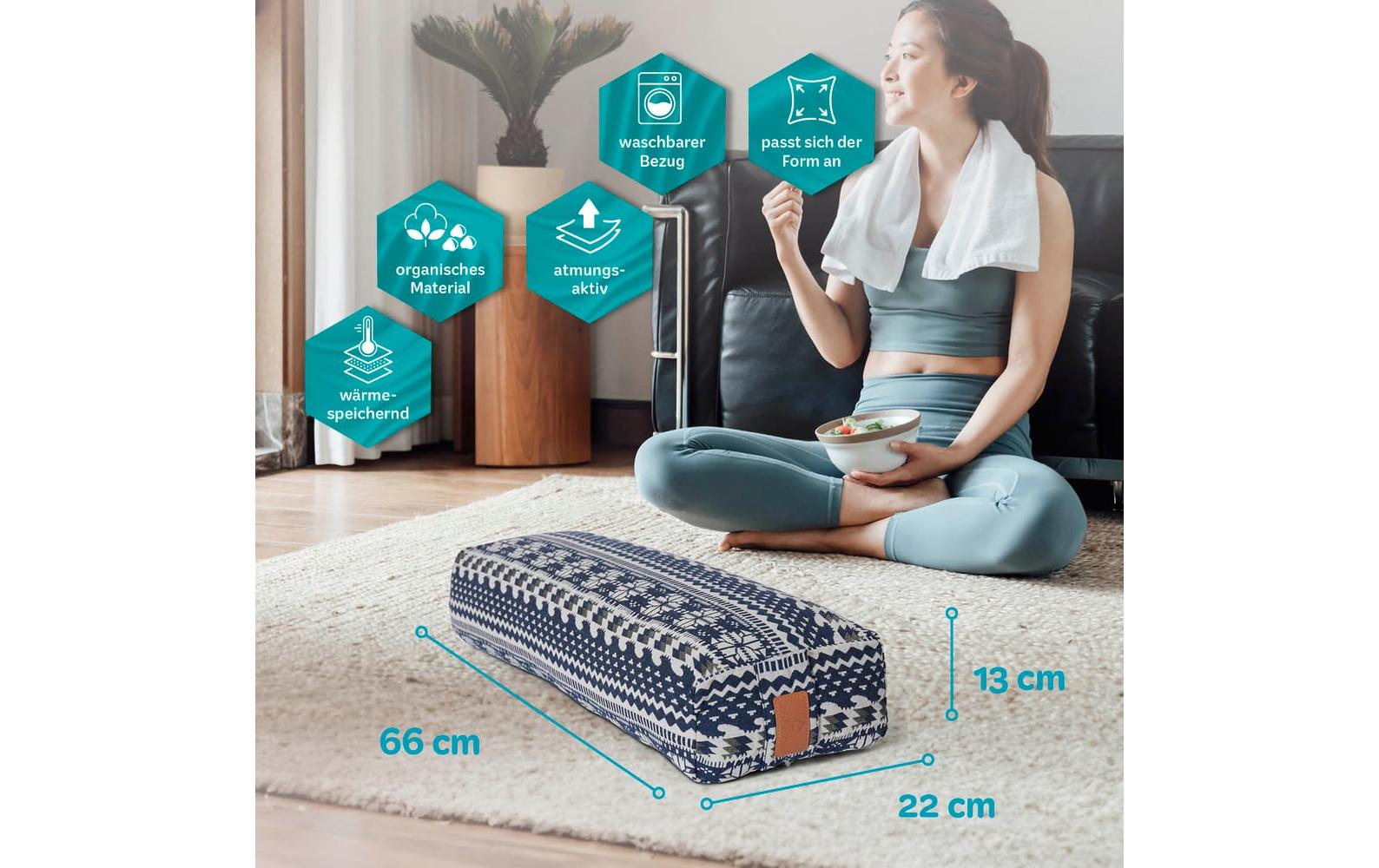 DoYourYoga Yogabolster Paravati Rechteck – 22,0 × 67,0 × 13,0 cm, Buchweizen, Baumwolle, Blau-Weiss
