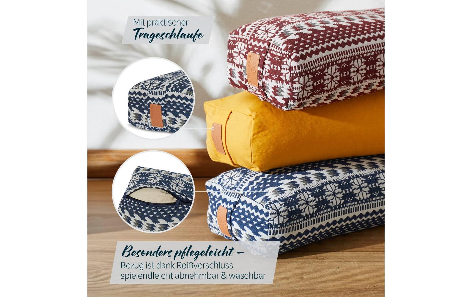 DoYourYoga Yogabolster Paravati Rechteck – 22,0 × 67,0 × 13,0 cm, Buchweizen, Baumwolle, Blau-Weiss