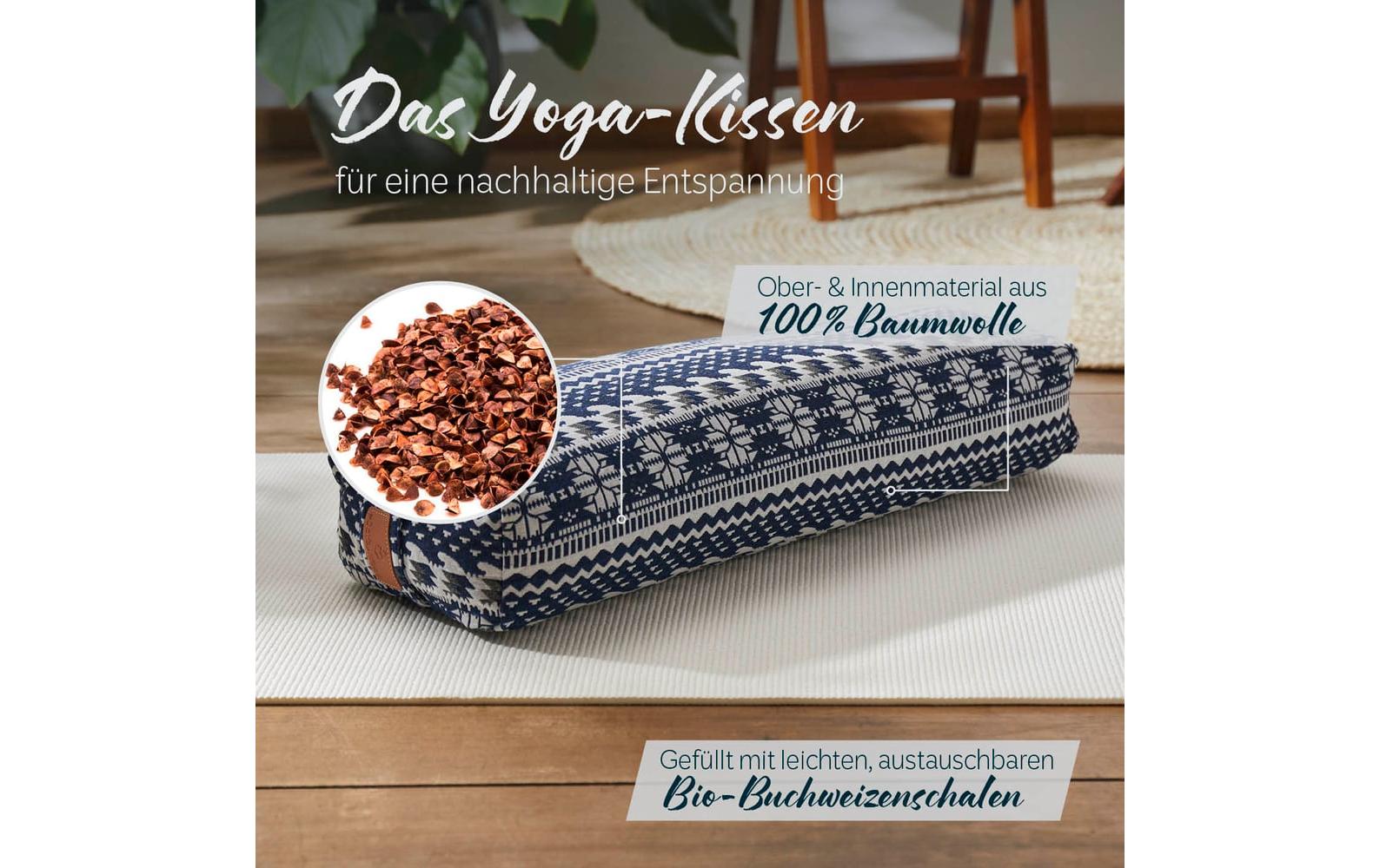 DoYourYoga Yogabolster Paravati Rechteck – 22,0 × 67,0 × 13,0 cm, Buchweizen, Baumwolle, Blau-Weiss