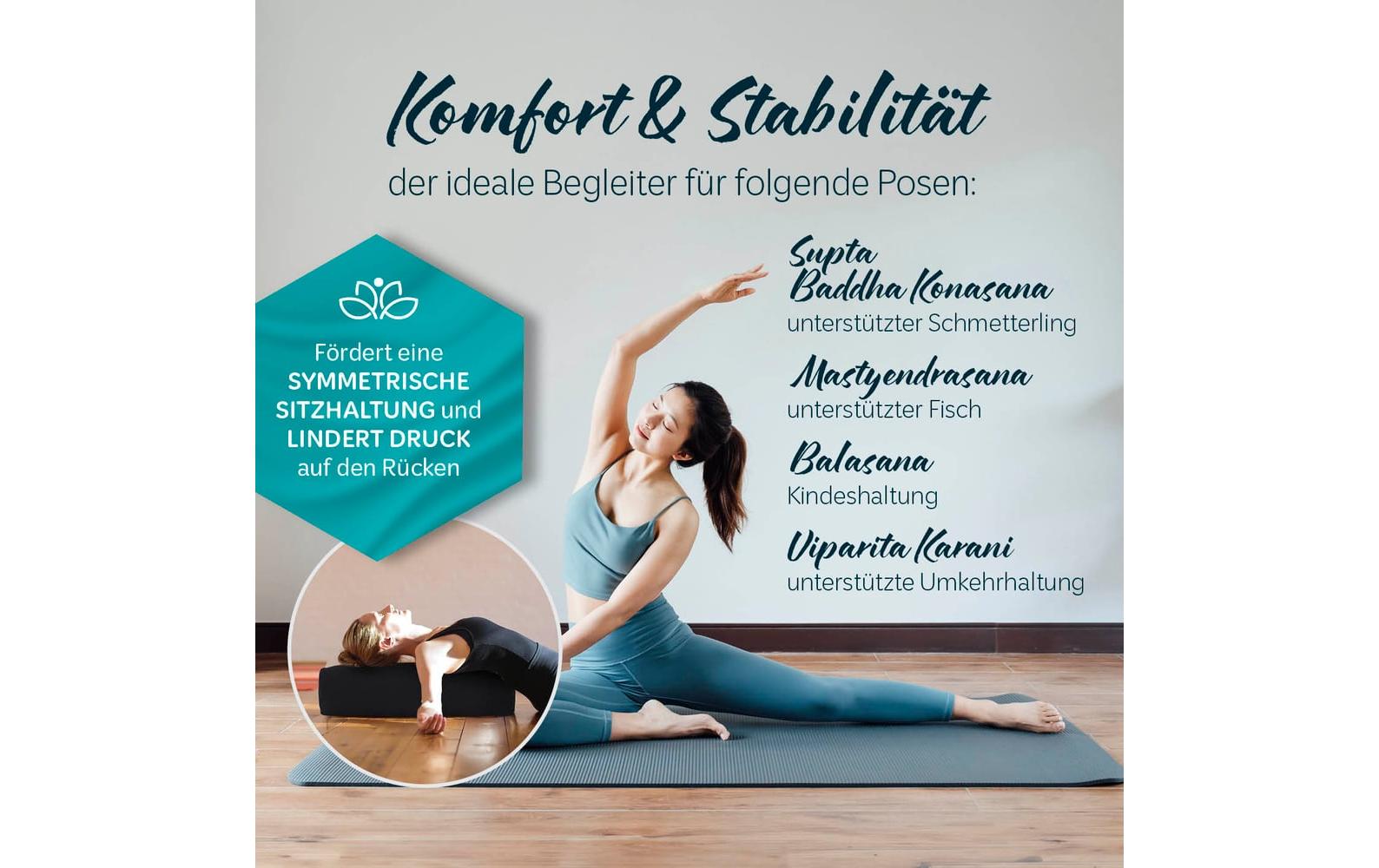 DoYourYoga Yogabolster Paravati Rechteckiges Kissen – 22,0 × 67,0 × 13,0 cm, Baumwolle, Schwarz, 1 Stk.
