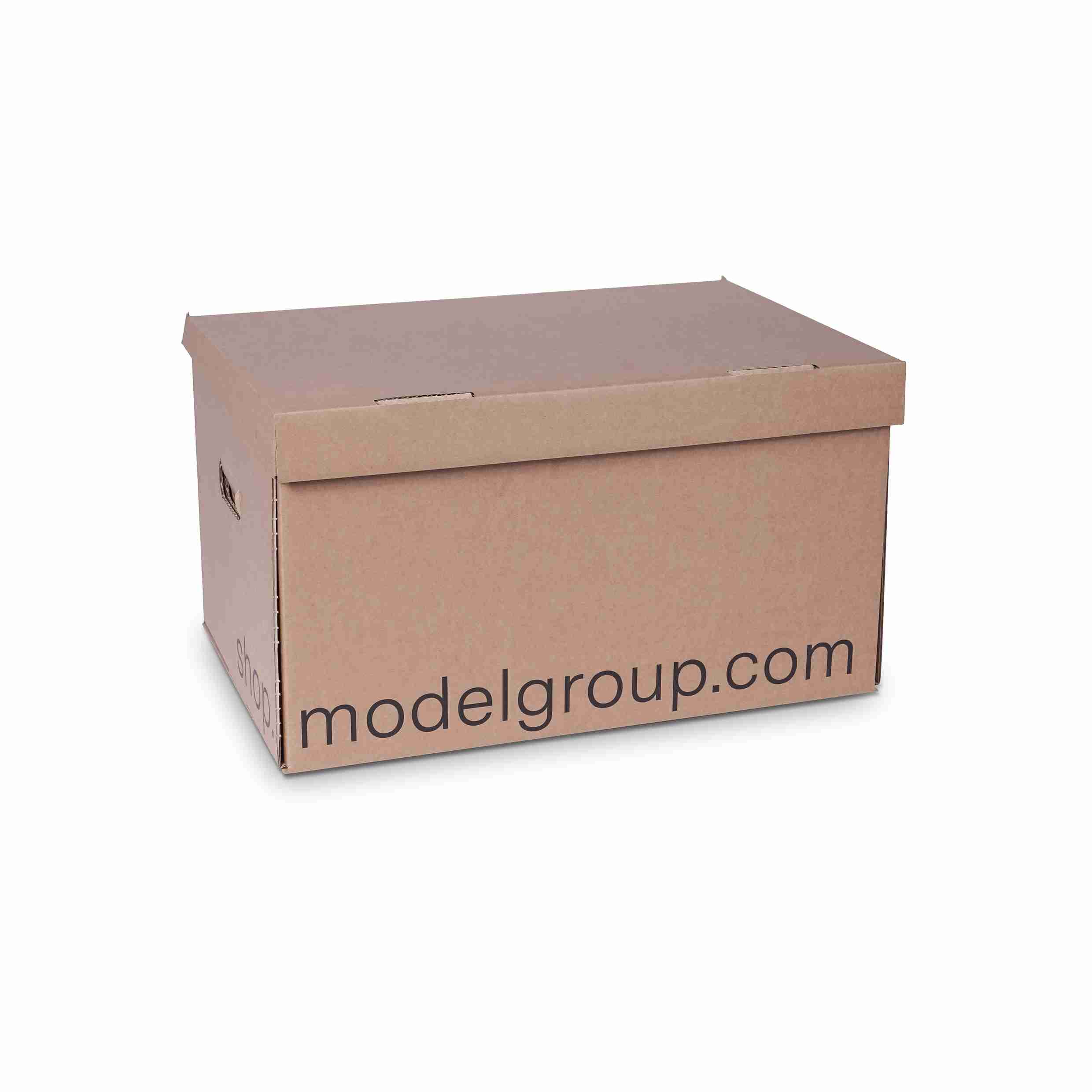 Model Versandbox – 518 × 350 × 295 mm, braun, Wellkarton (C-Welle), mit Grifflöchern, Deckel – 1 Stk., ab 50 Stk.