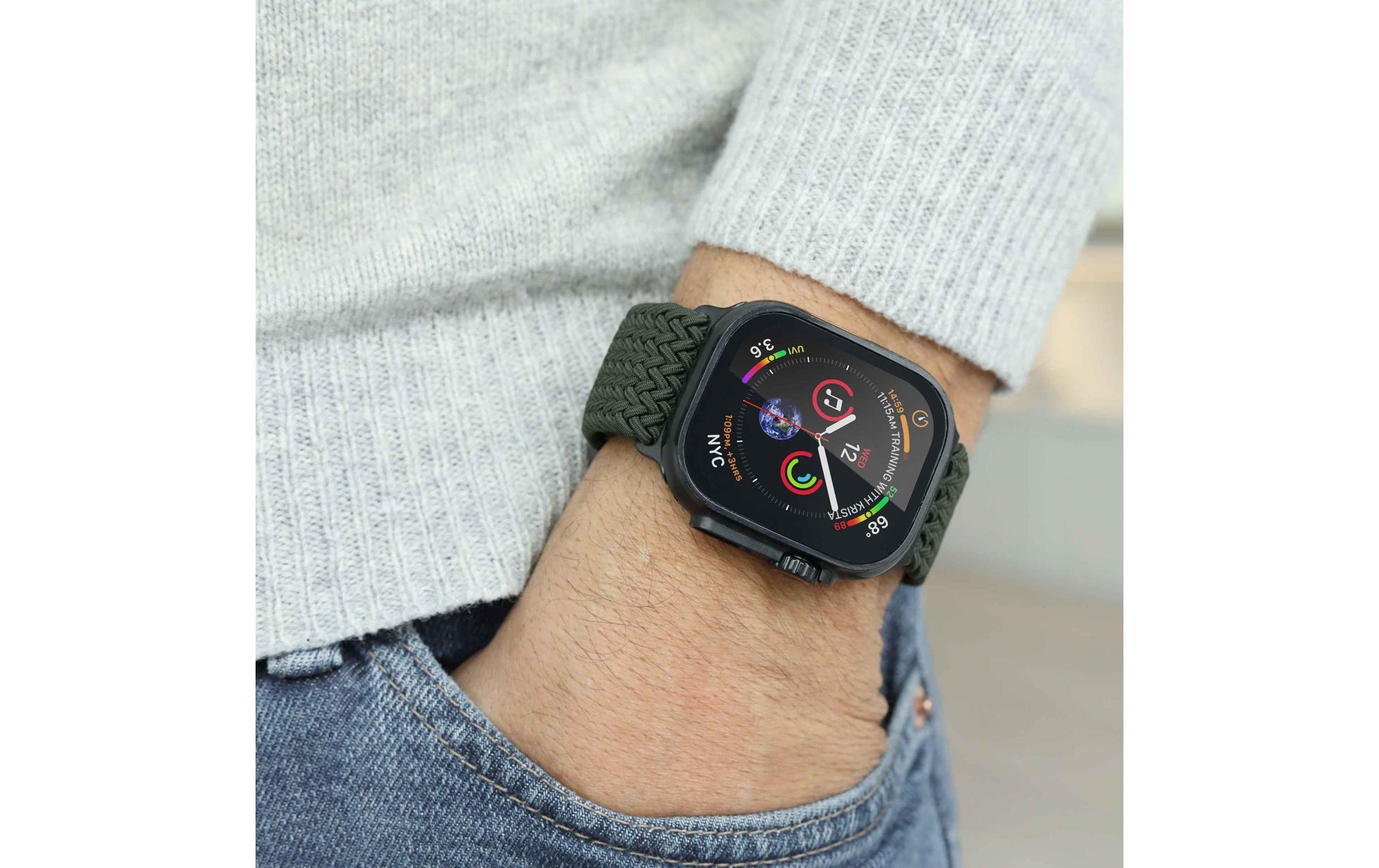 Vonmählen Woven Loop – Armband – für Apple Watch, Schwarz/Olive, One Size, Nylon