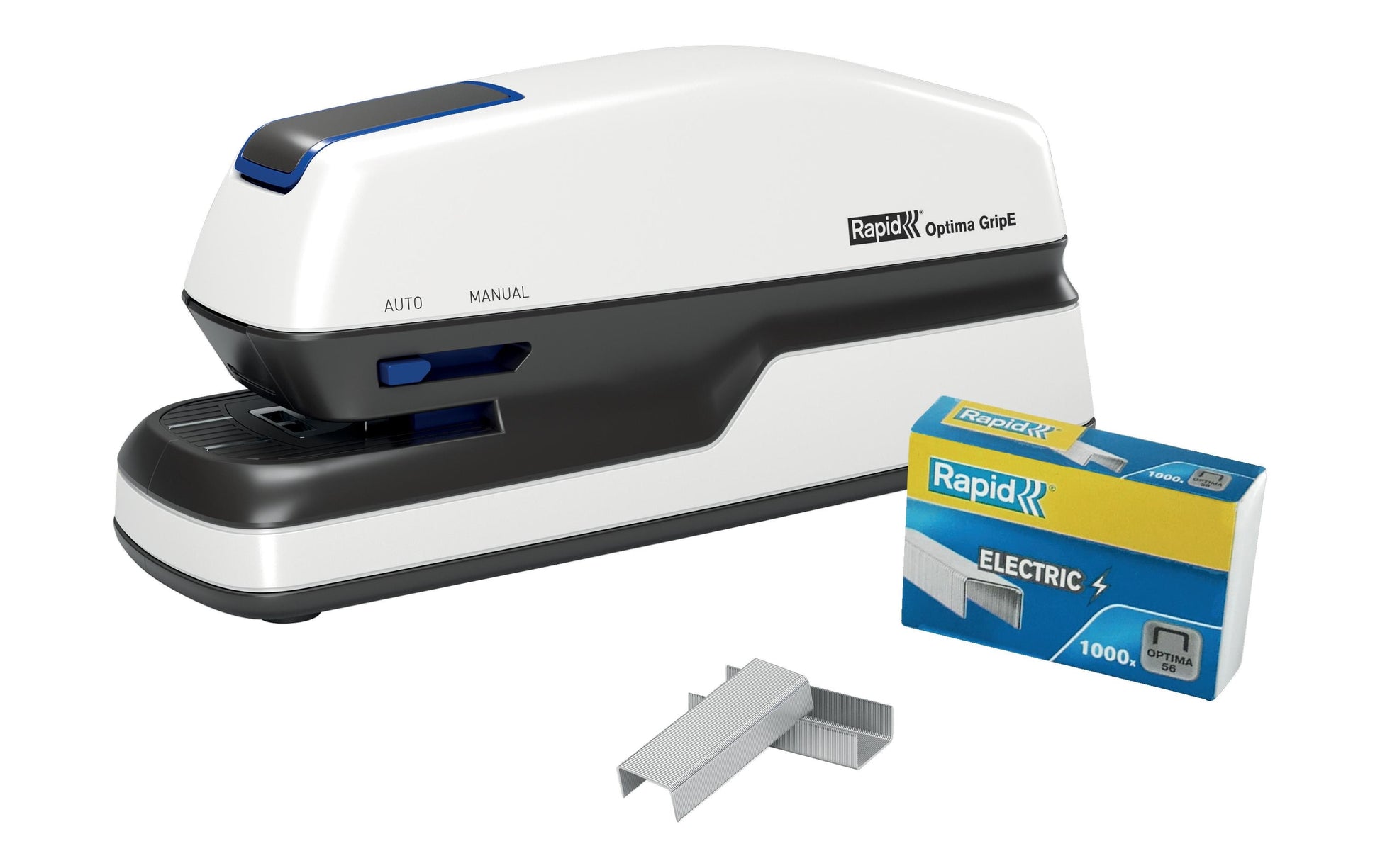 Rapid Optima Grip – Elektrischer Hefter, 20 Blatt, Einlegetiefe 26 mm, Schwarz/Silber