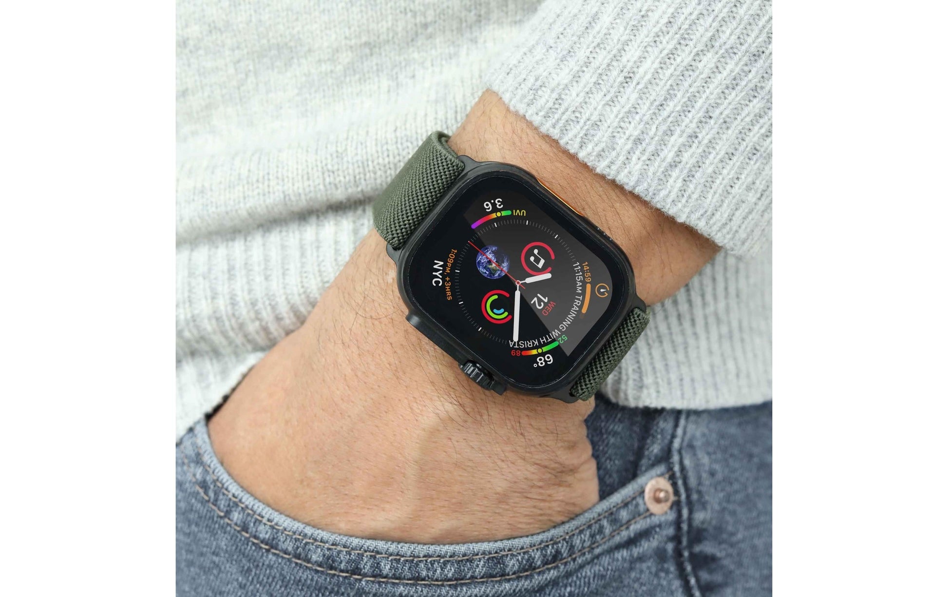 Vonmählen Classic Nylon Loop – Armband – für Apple Watch Ultra, Olive, Schwarz, One Size, Nylon