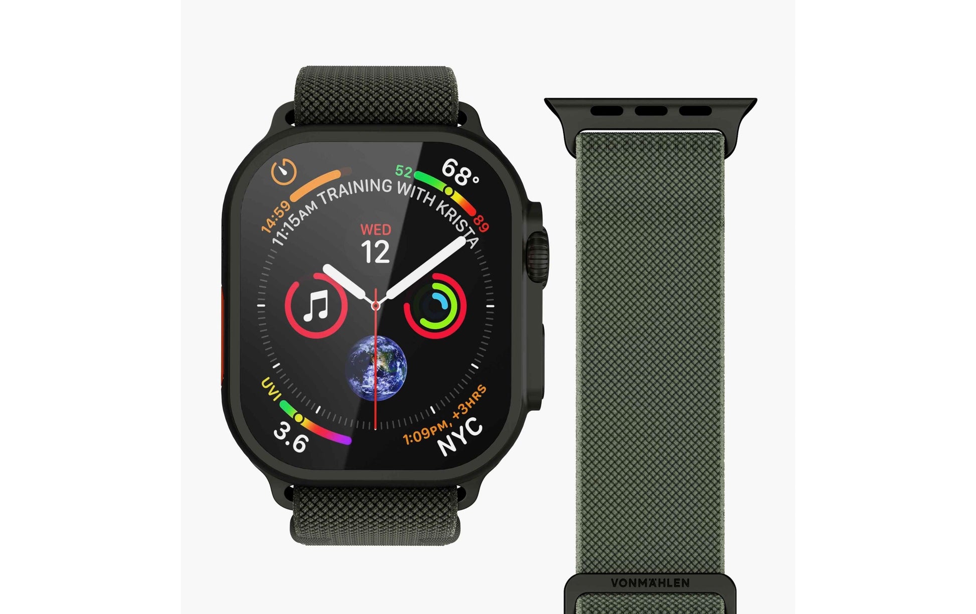 Vonmählen Classic Nylon Loop – Armband – für Apple Watch Ultra, Olive, Schwarz, One Size, Nylon