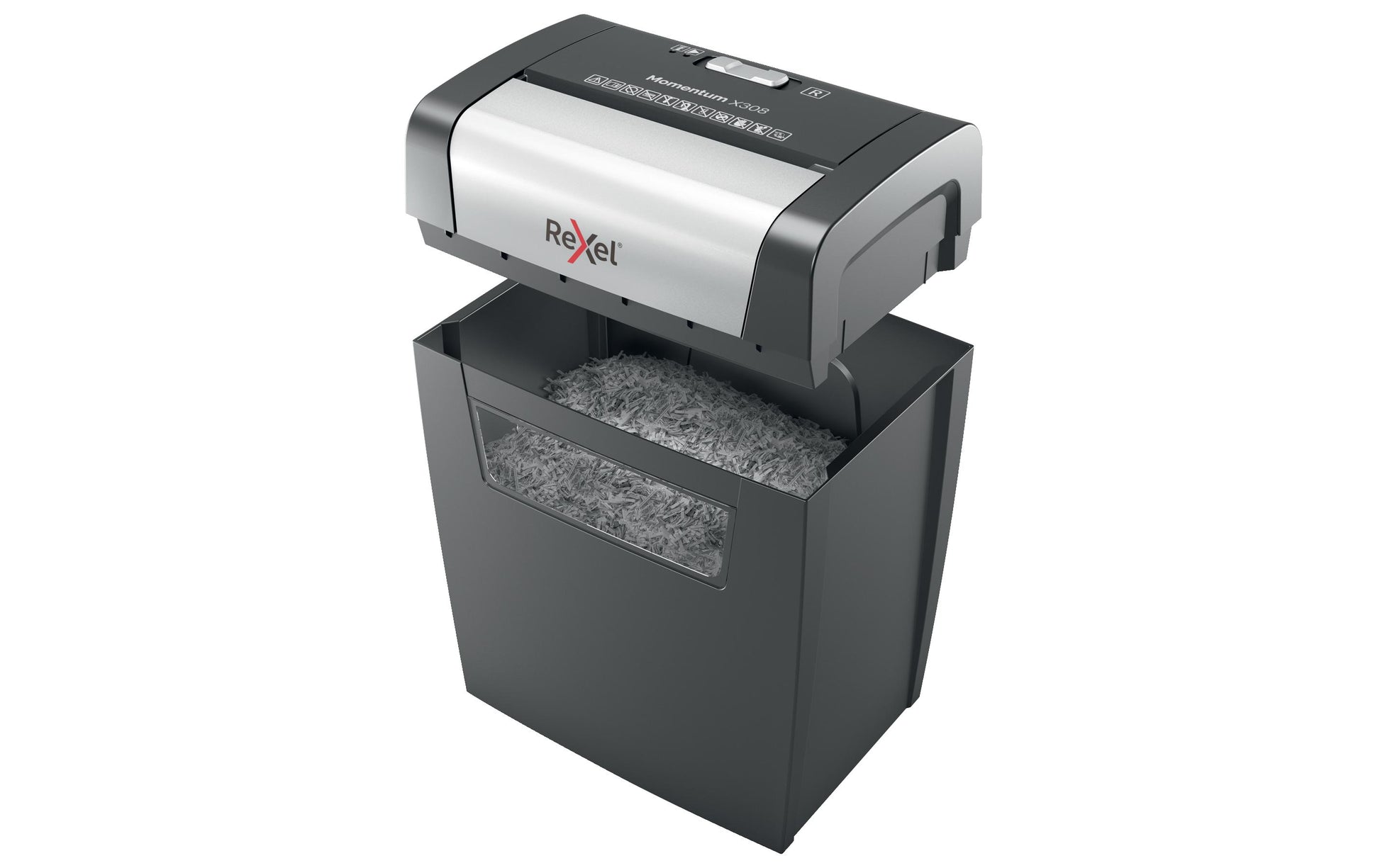 Rexel Momentum X308 – Aktenvernichter, DIN P-3, Partikelschnitt 5 × 42 mm, 8 Blatt, 15 l, A4