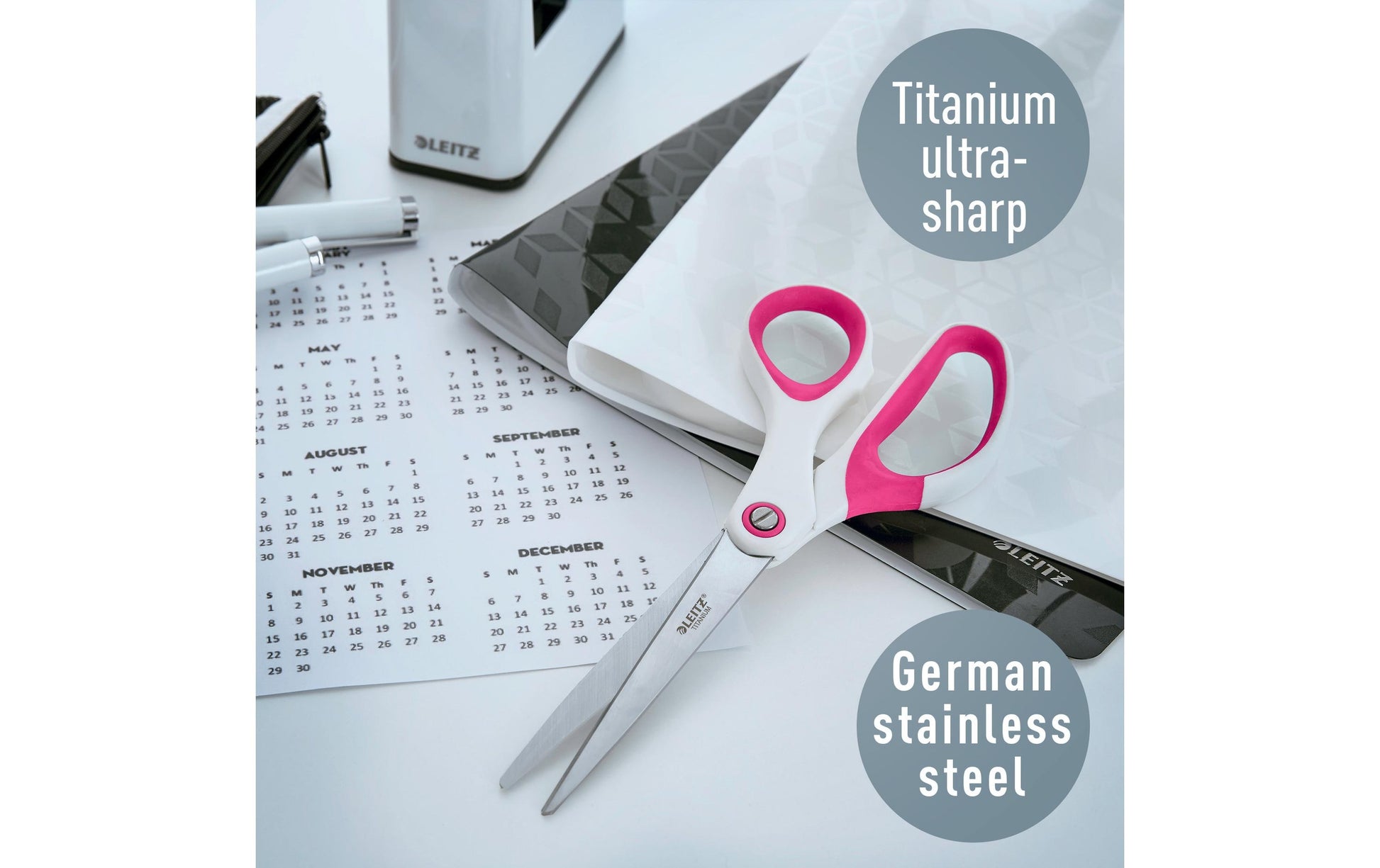 Leitz Universalschere – titanbeschichtet, für Rechts- und Linkshänder, spitz, Softgrip, Kunststoff, pink