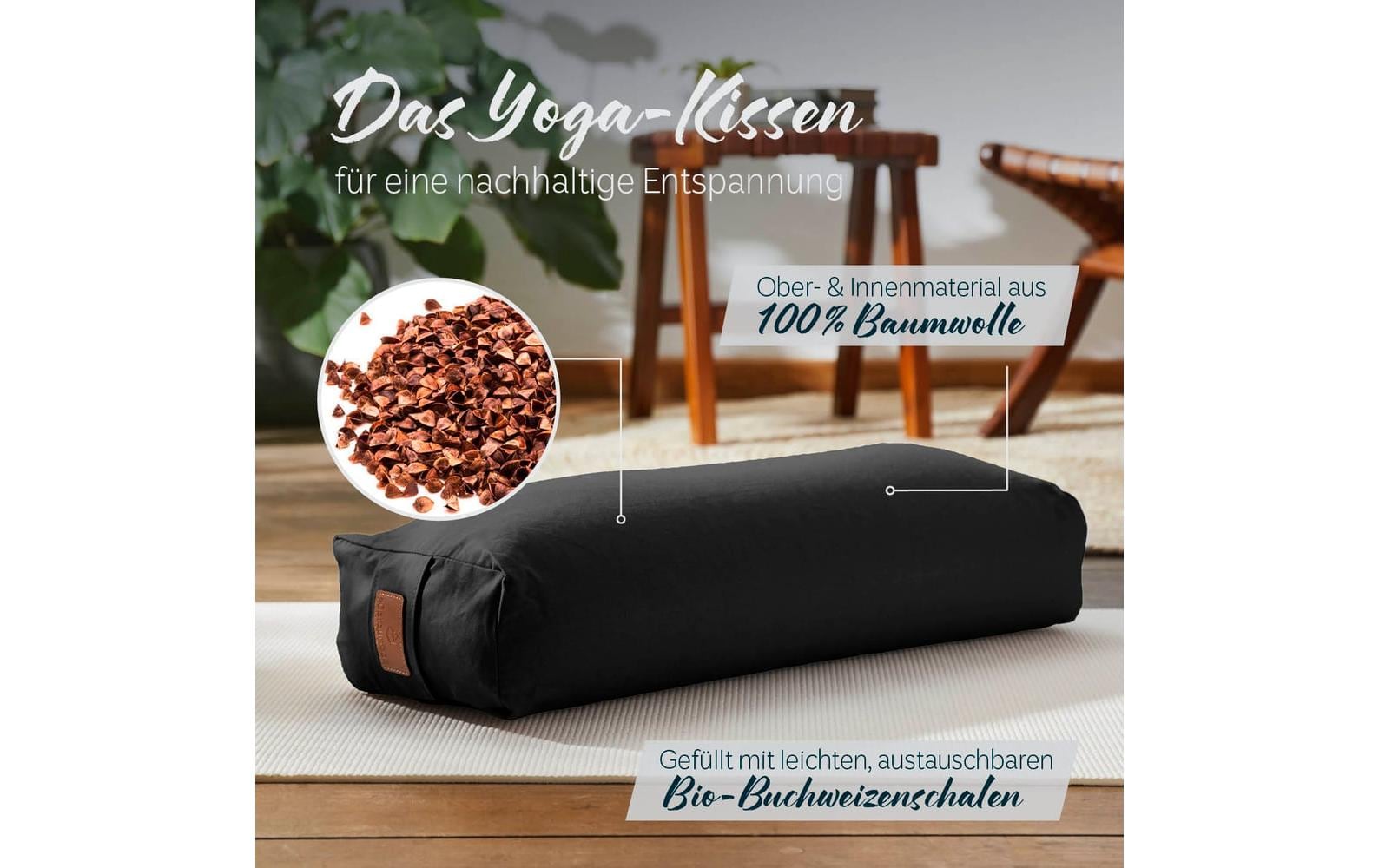 DoYourYoga Yogabolster Paravati Rechteckiges Kissen – 22,0 × 67,0 × 13,0 cm, Baumwolle, Schwarz, 1 Stk.